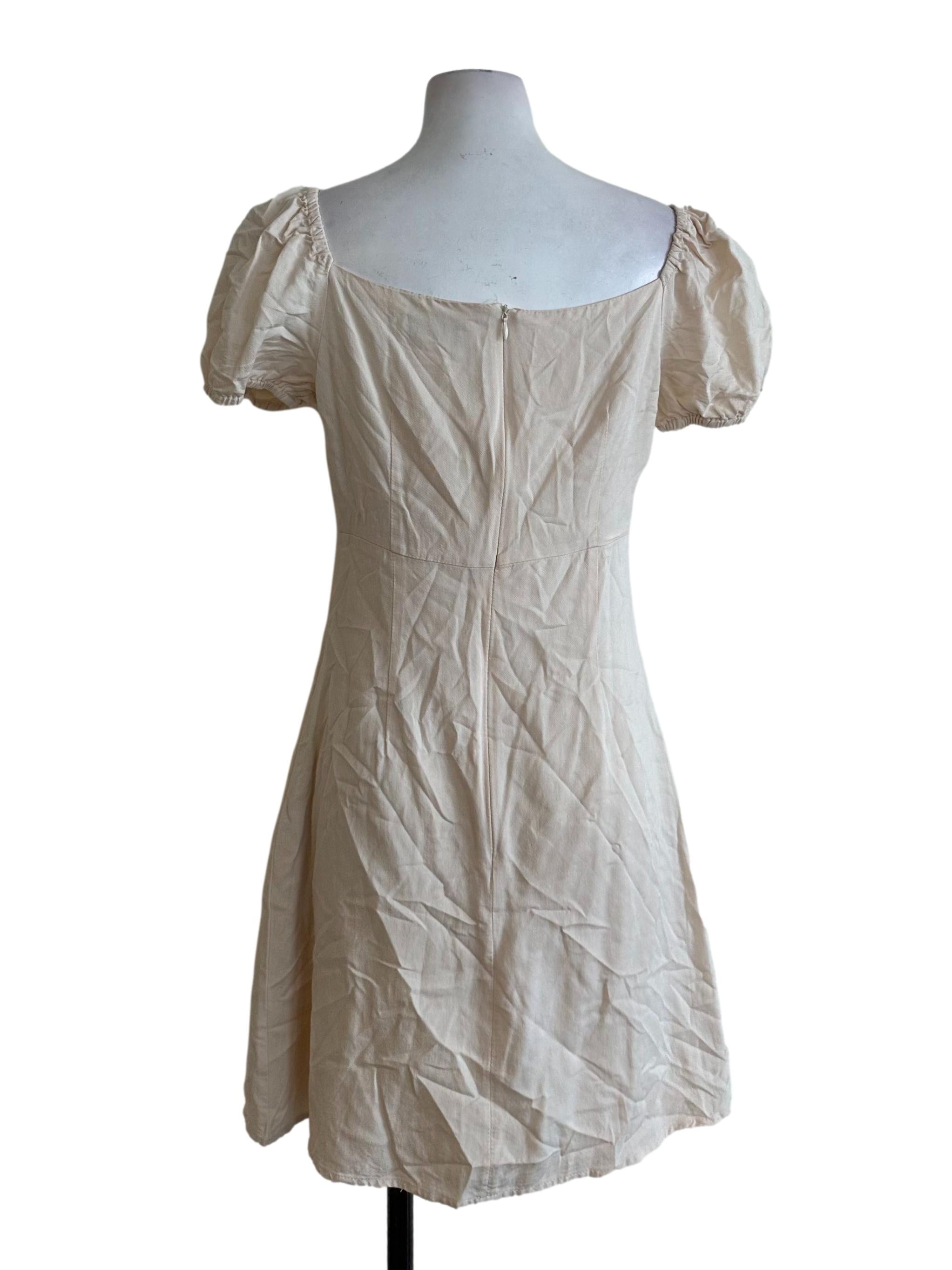 Oat Beige Puff Sleeve A Line Dress