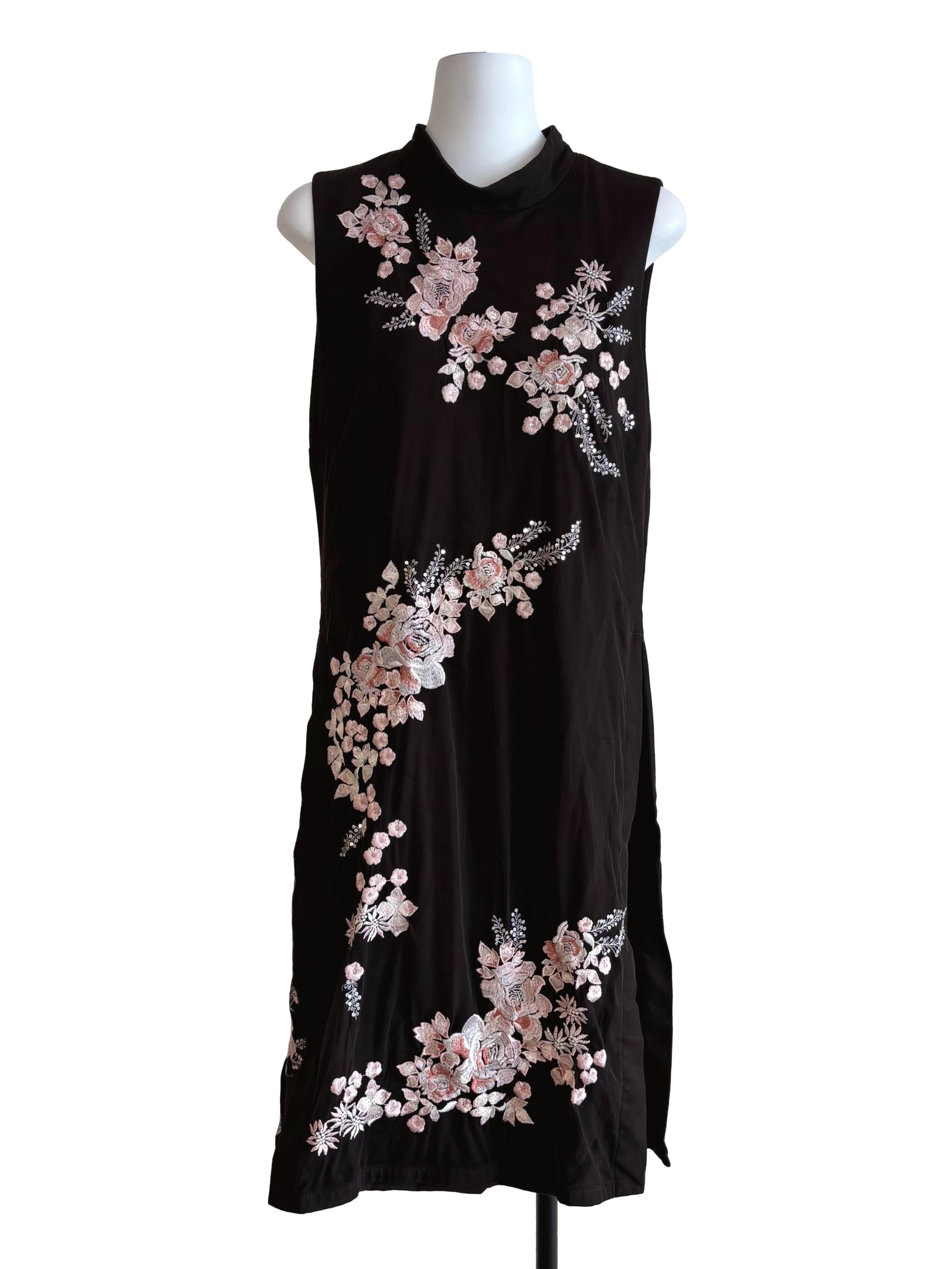 Brown Floral Embroidered Dress