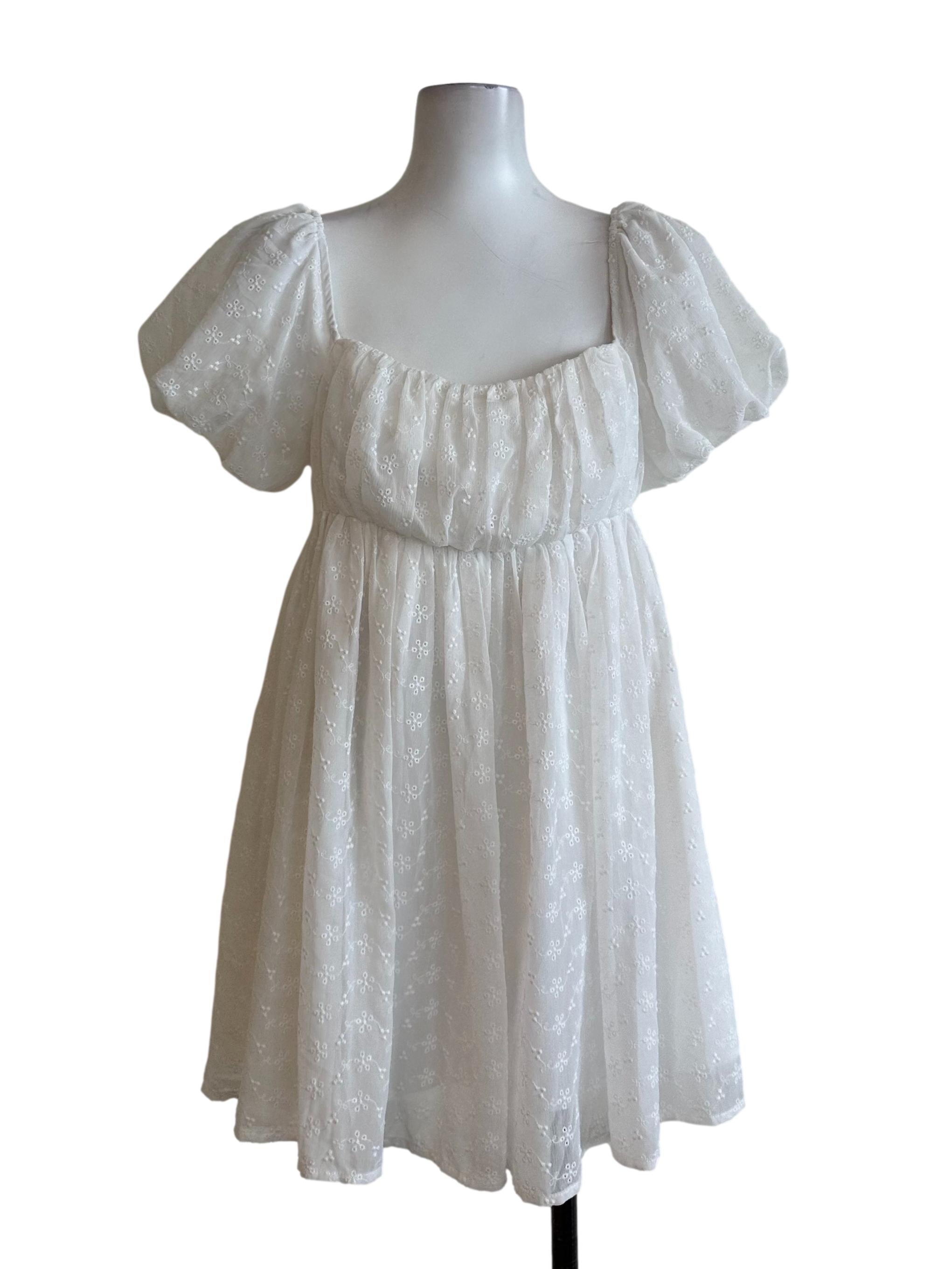 Pearl White Embroidery Babydoll Dress