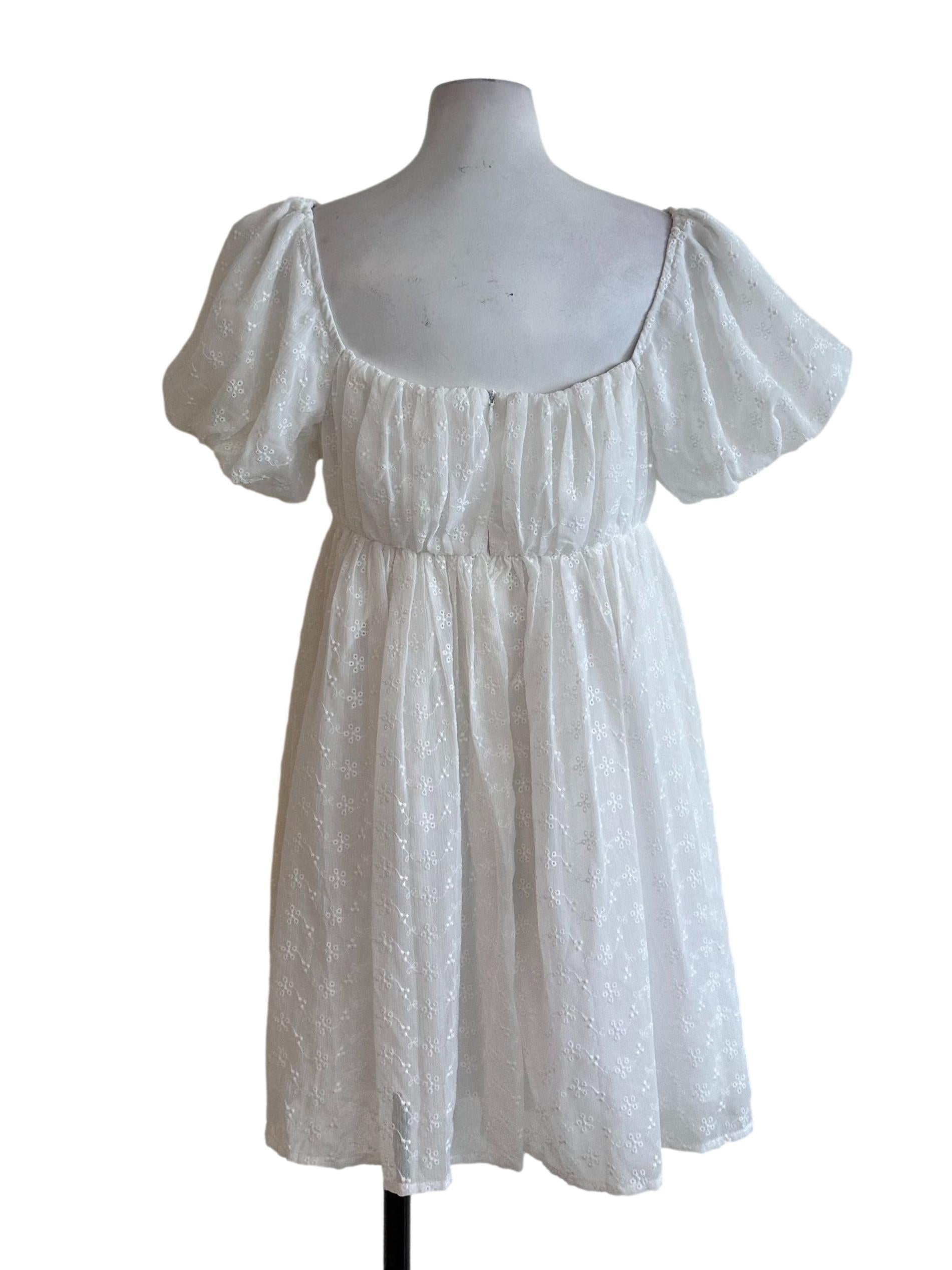 Pearl White Embroidery Babydoll Dress