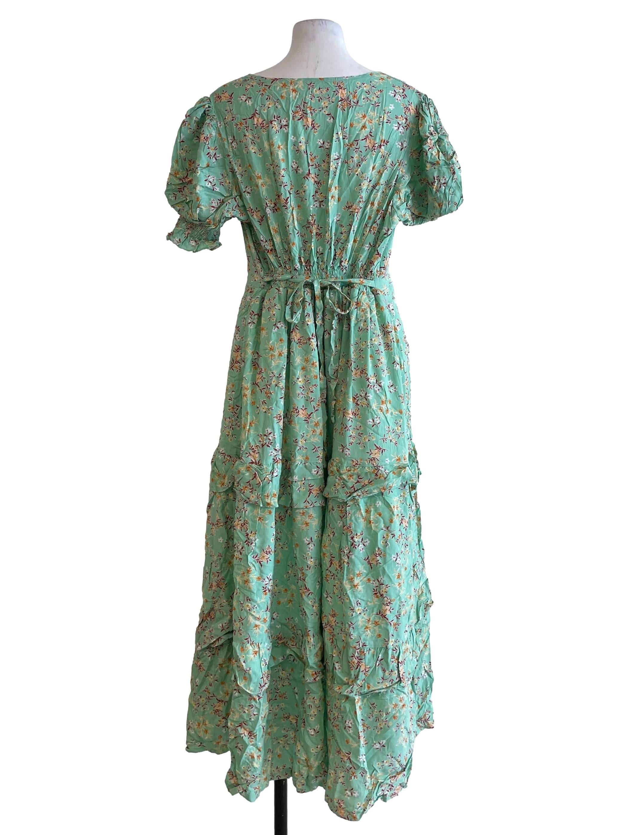 Green Floral Ruffle Dress