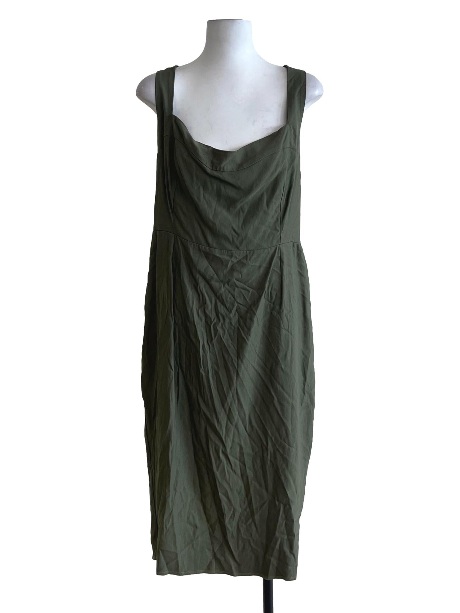 Sage Green Square Neckline A-Line Dress