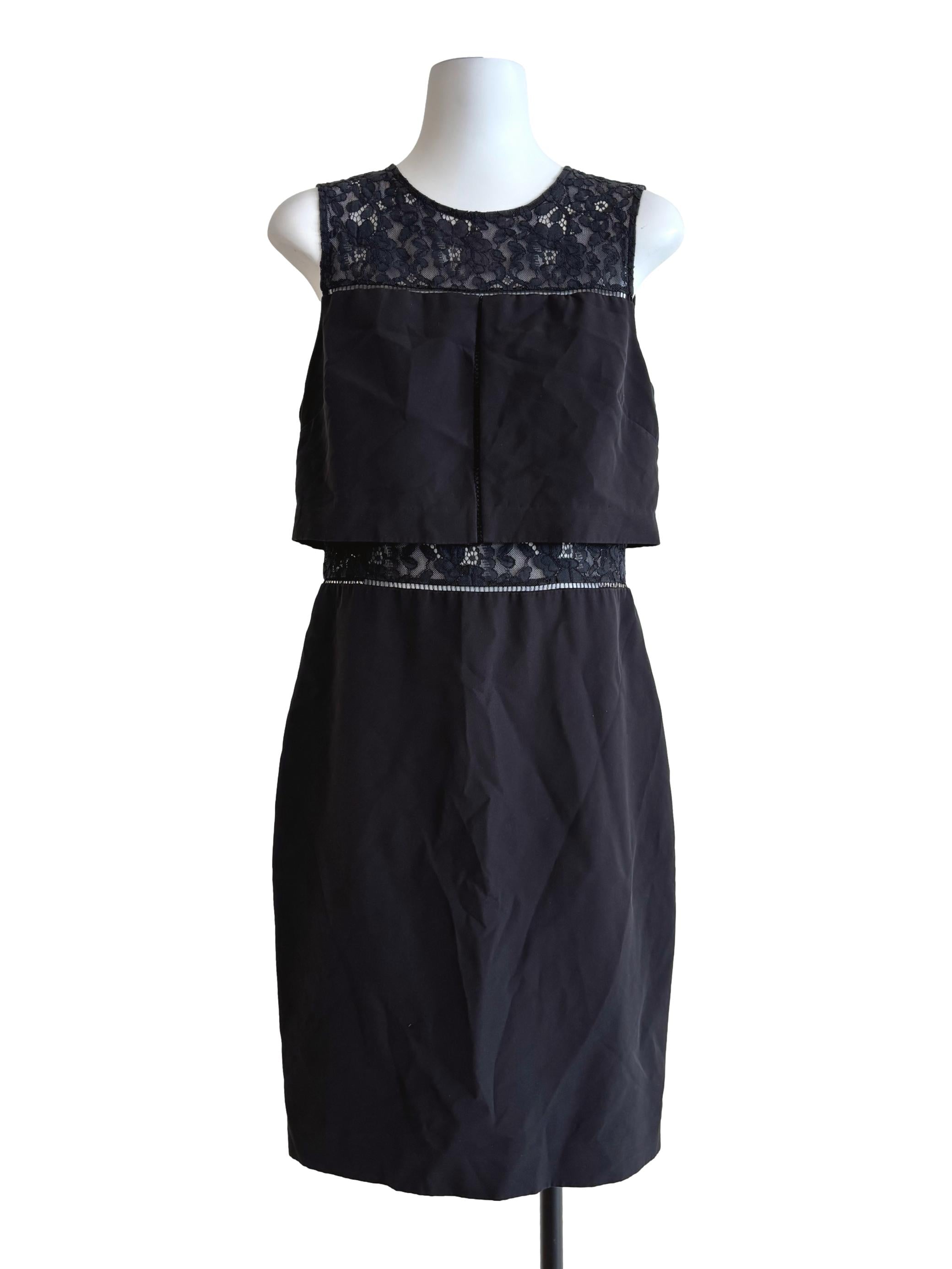 Jet Black Lace Neck Drape Sheath Dress