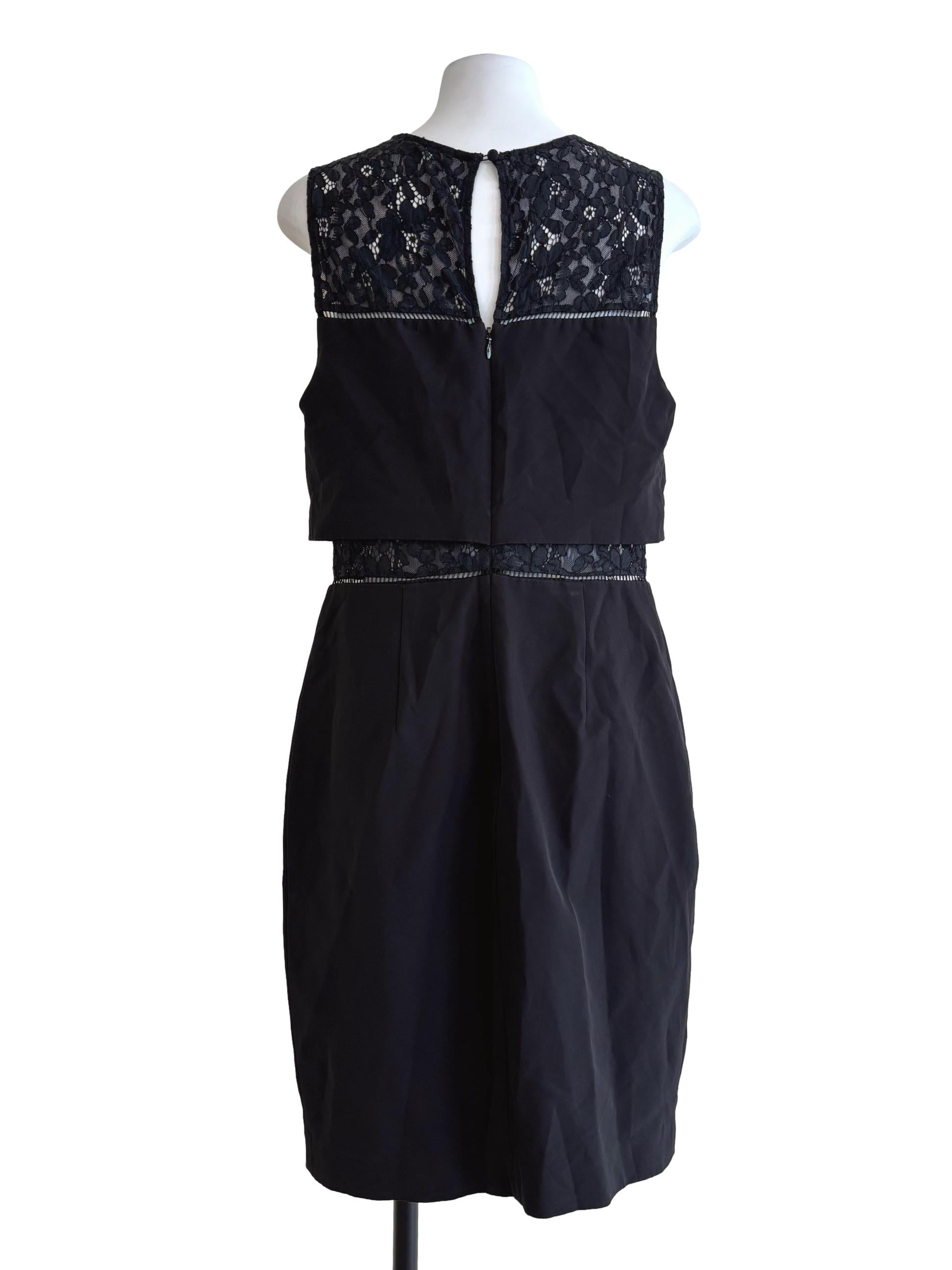 Jet Black Lace Neck Drape Sheath Dress