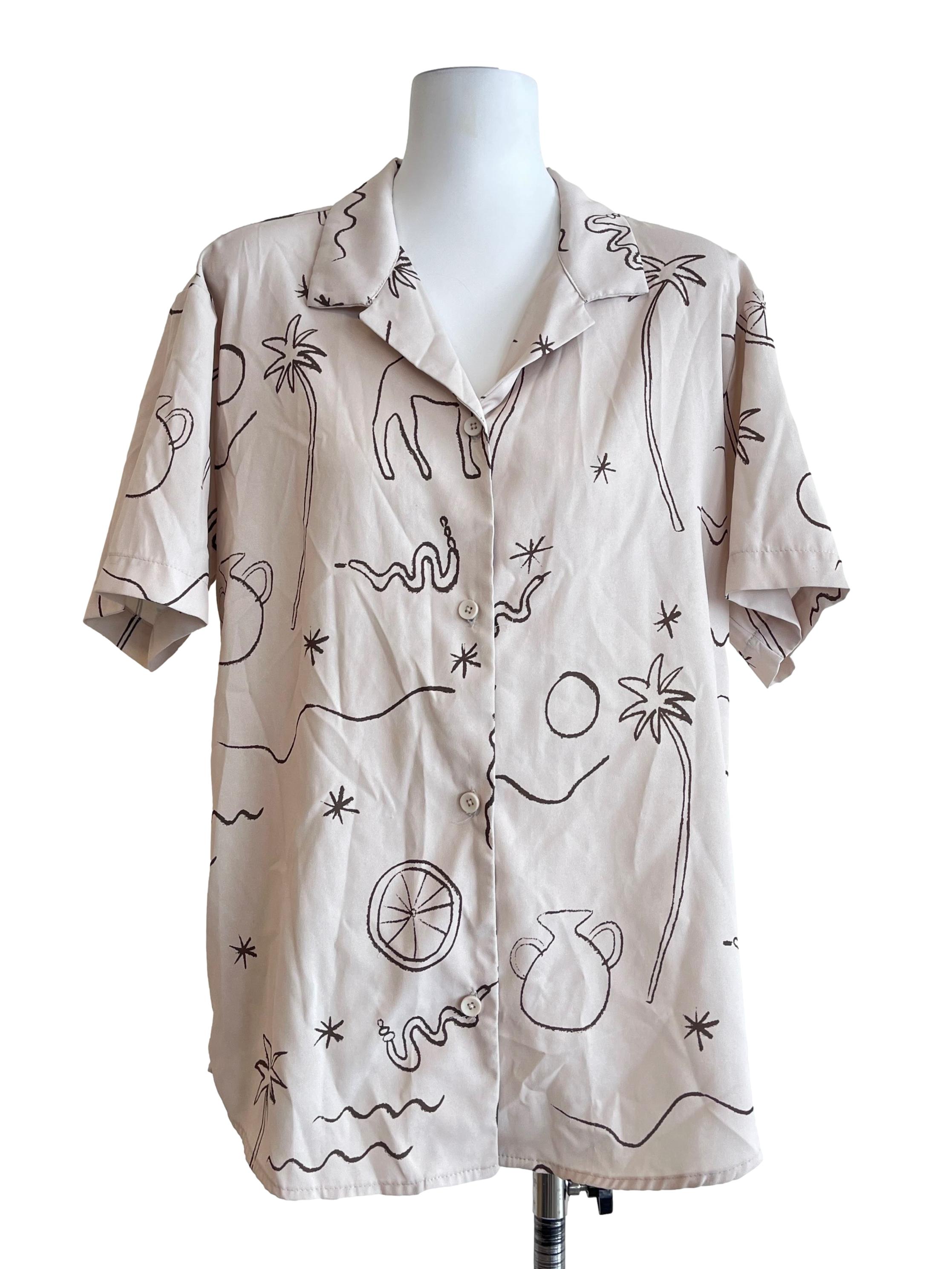 Beige Pattern Short Sleeve Shirt