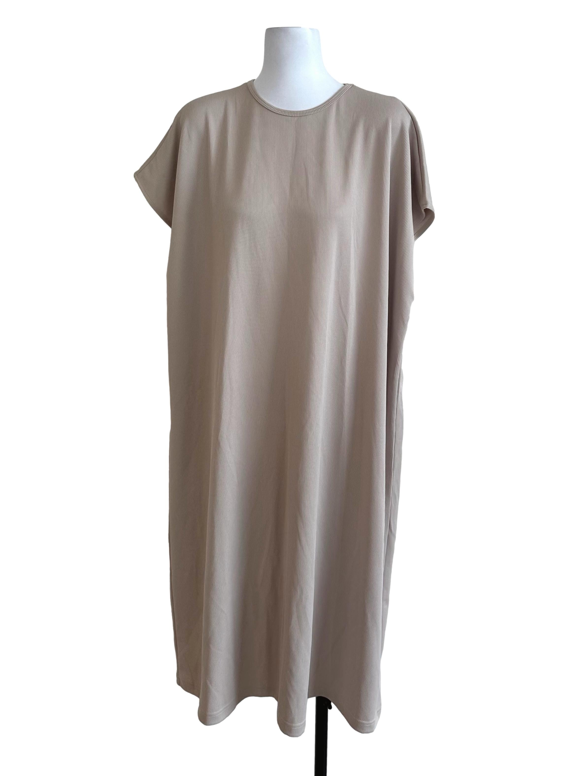 Sand Beige Plain Textured Dress