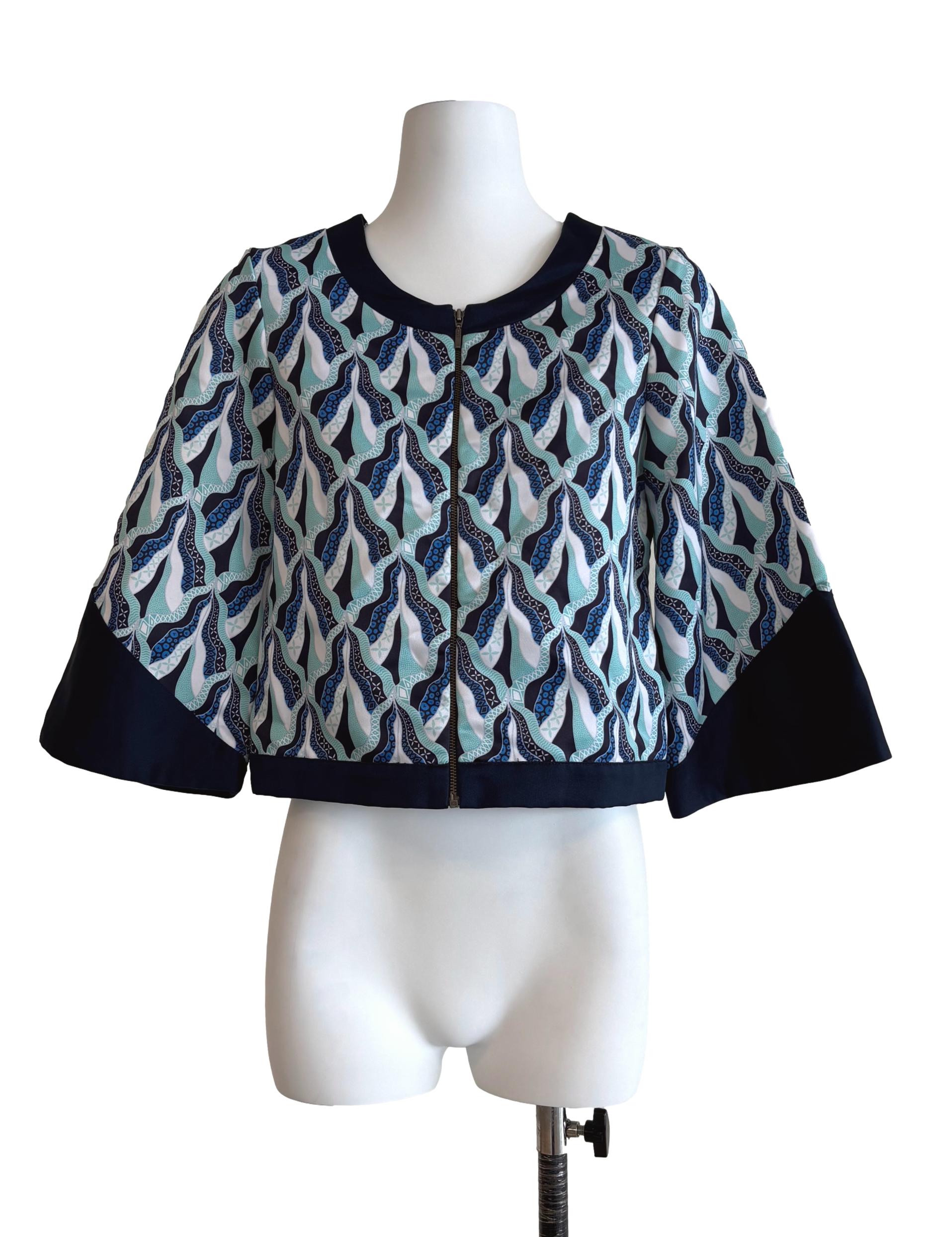 Sapphire Blue Patterned Zip Up Jacket
