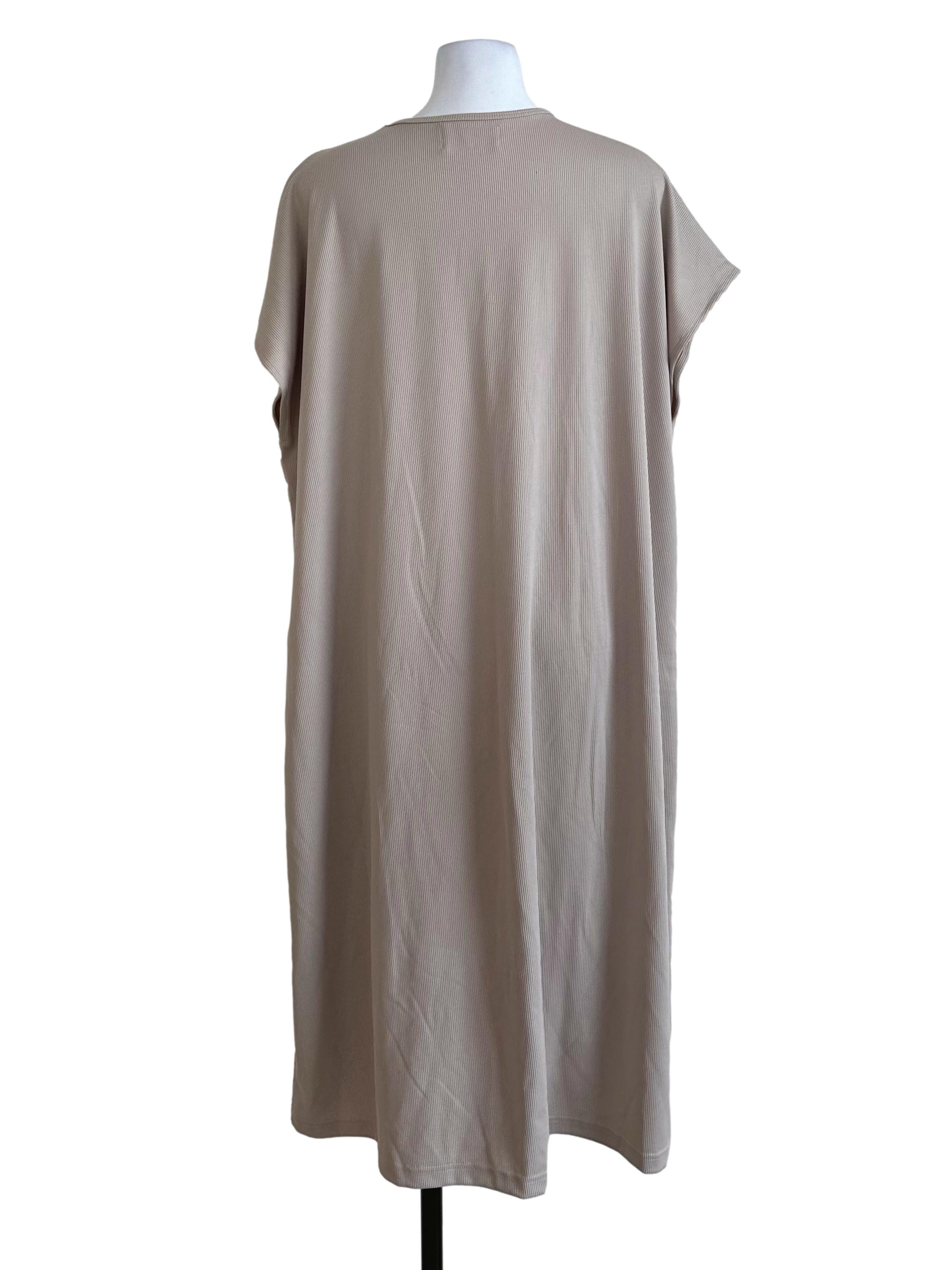 Sand Beige Plain Textured Dress