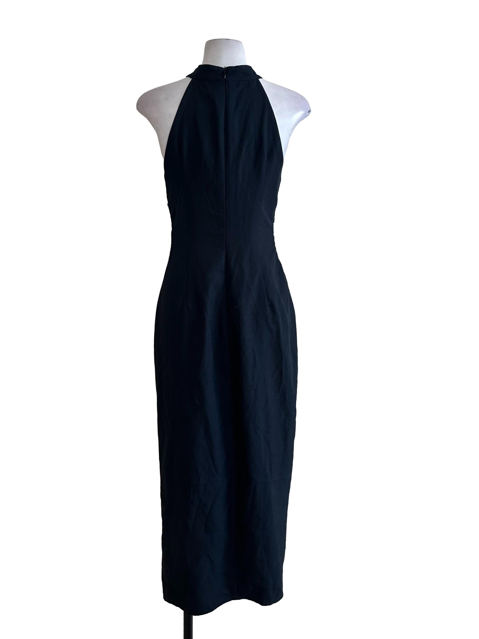Midnight Blue Mesh Net Slit Halter Dress