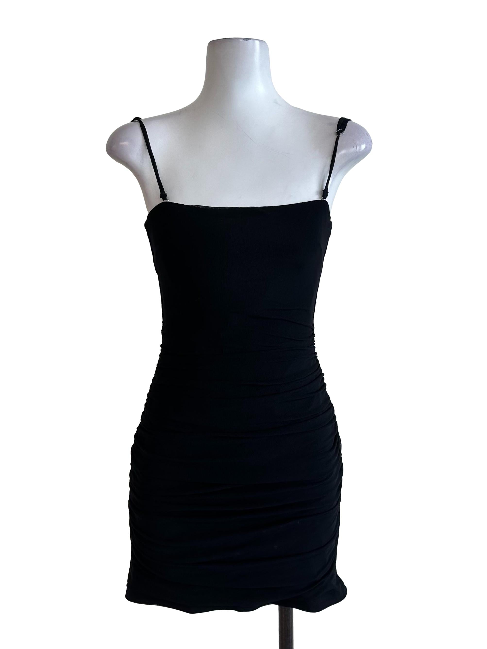 Onyx Black Mesh Net Ruched Dress