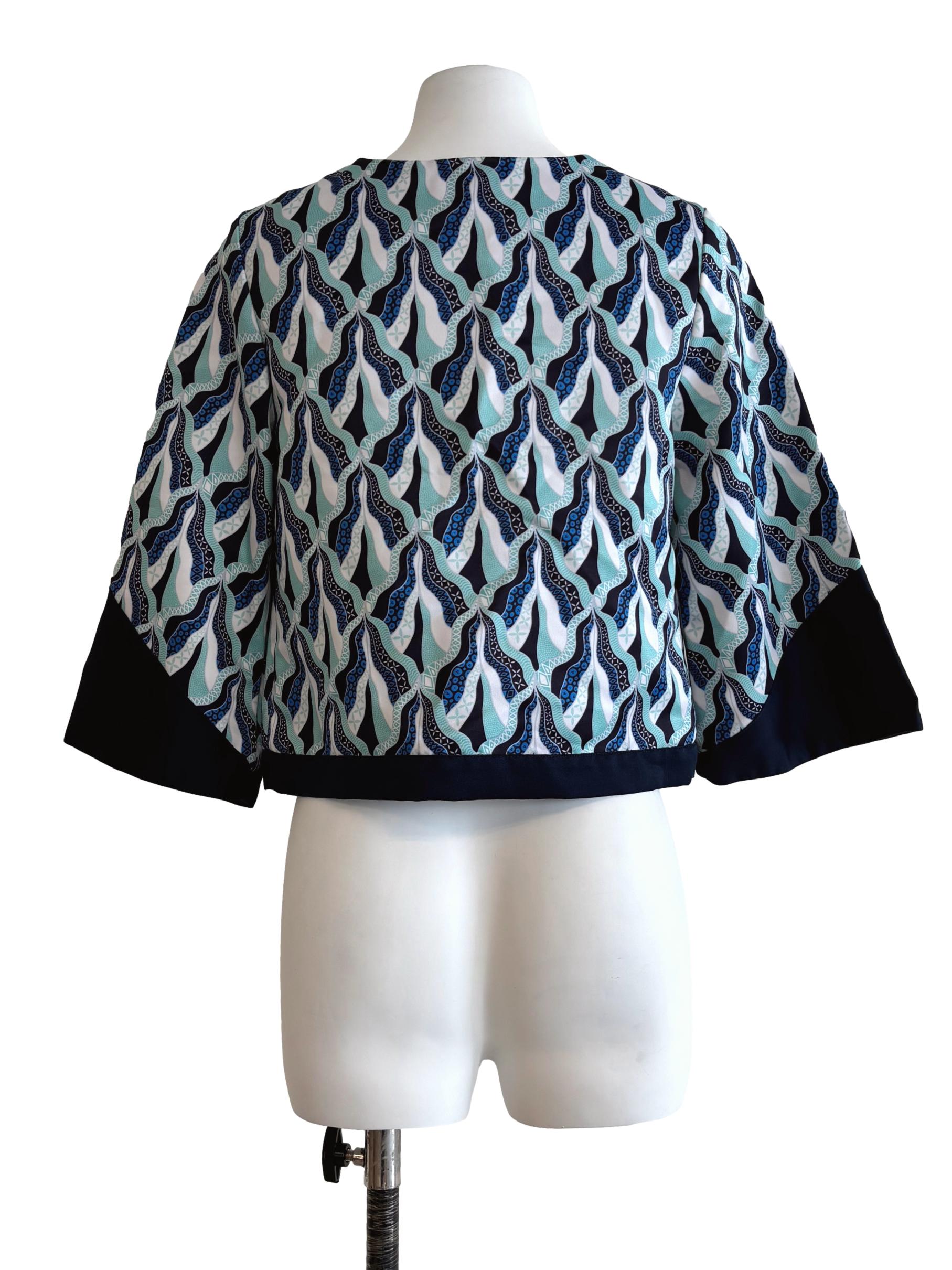 Sapphire Blue Patterned Zip Up Jacket