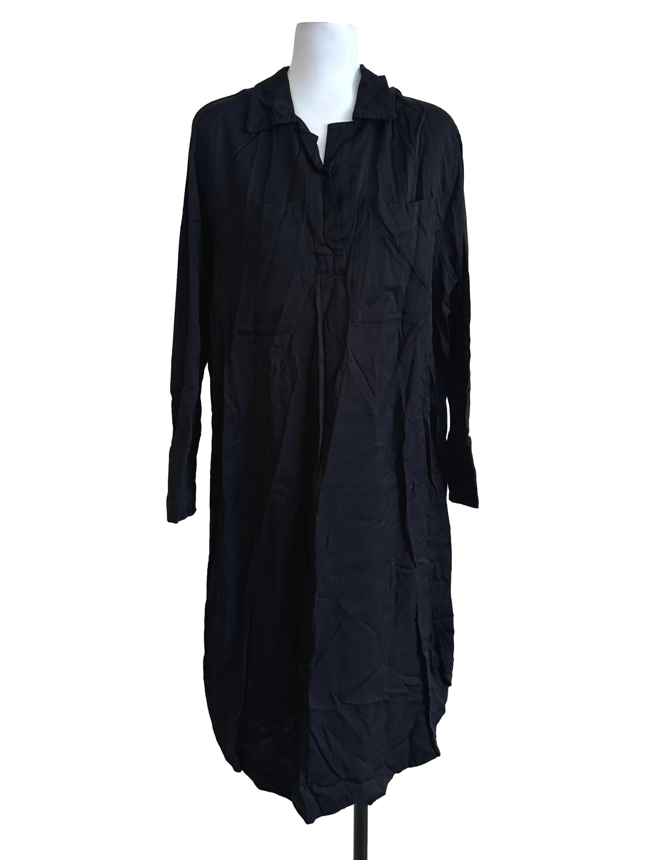 Black Plain Collar Shirt Dress
