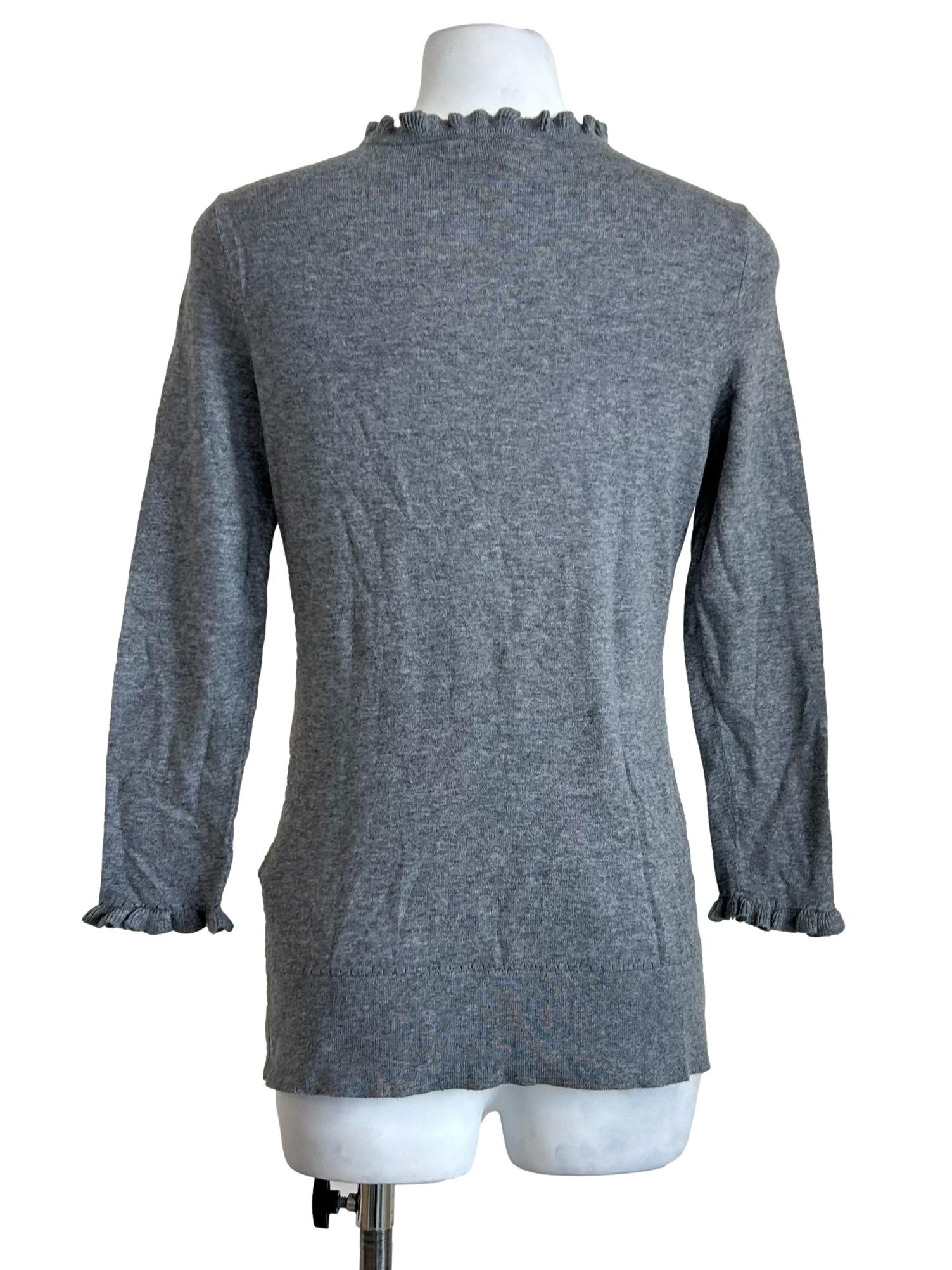 Fossil Grey Ruffle Neck Fitted Top
