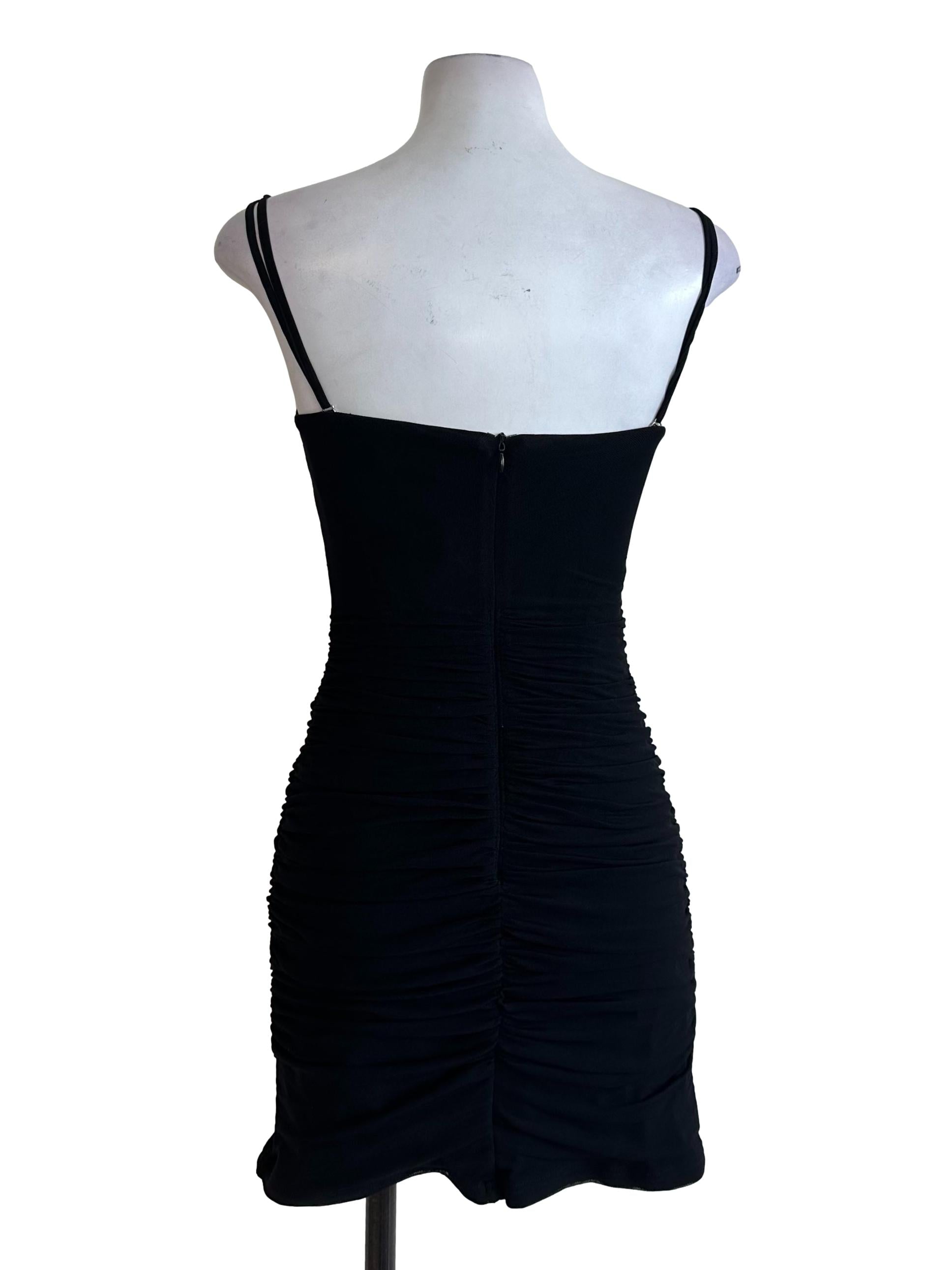 Onyx Black Mesh Net Ruched Dress
