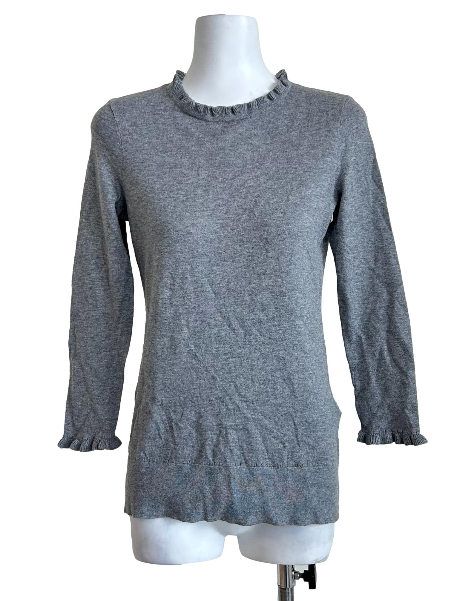 Fossil Grey Ruffle Neck Fitted Top