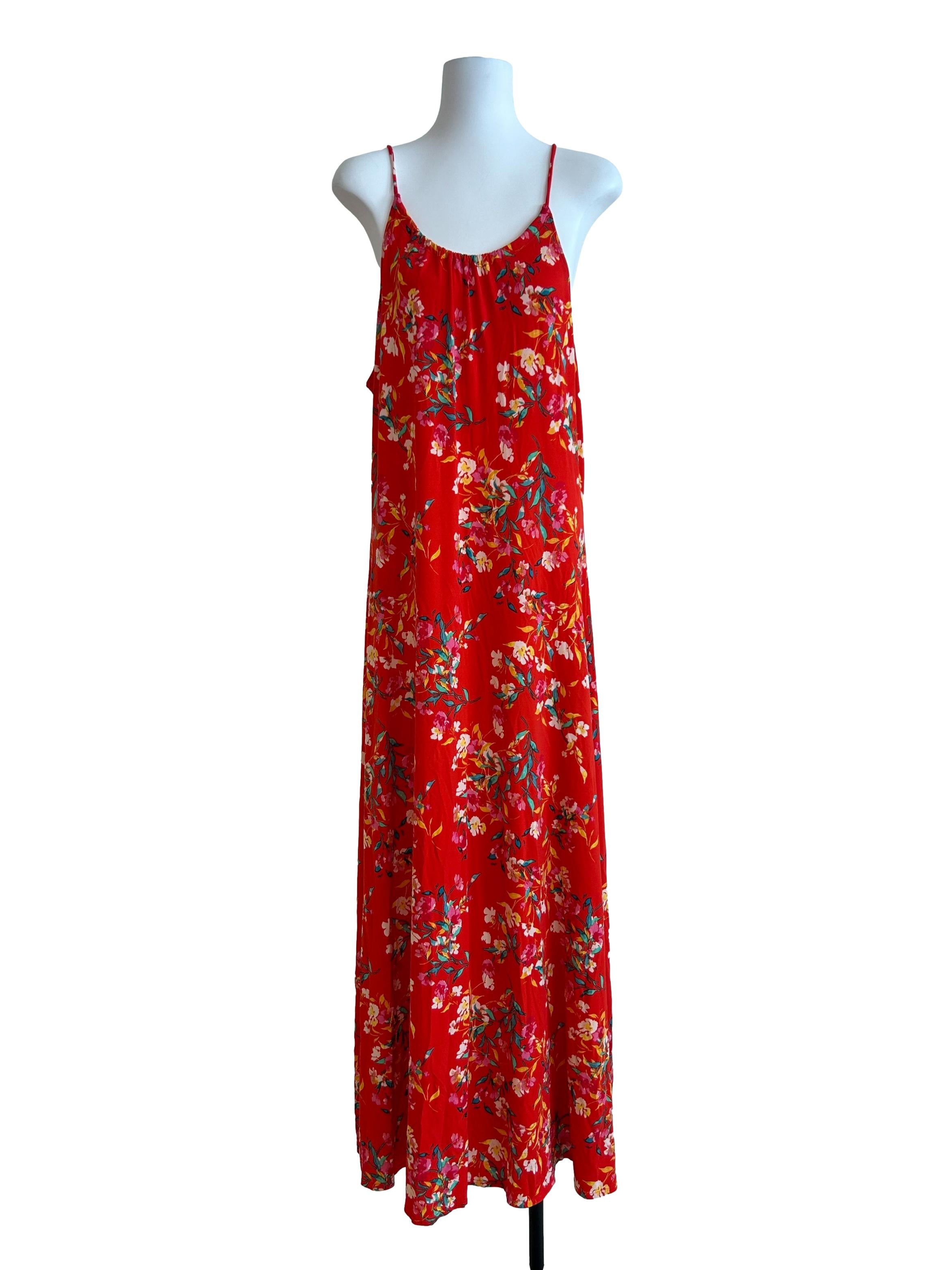 Red Orange Floral Halter Dress
