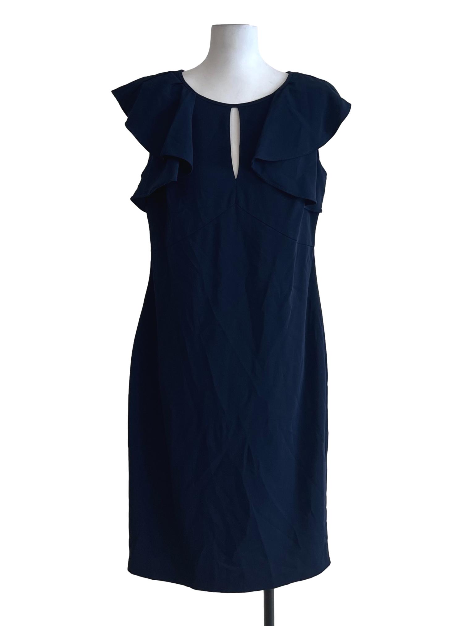 Navy Blue Jewel Neckline A-Line Dress