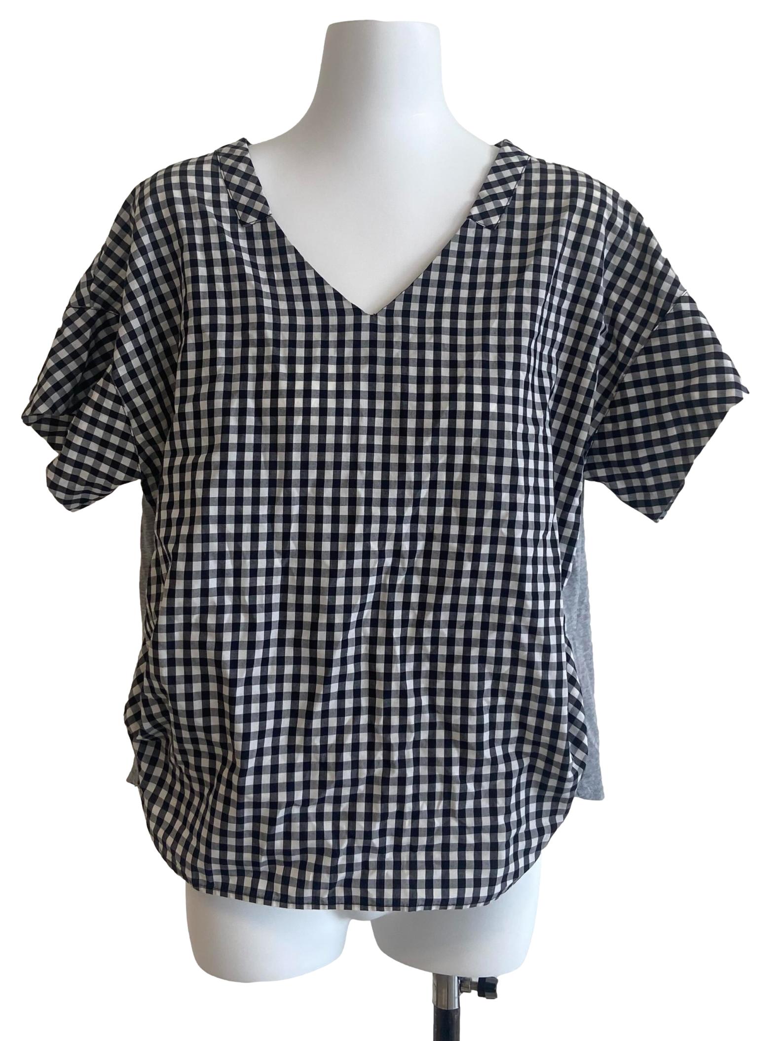Black & White Plaid V Neck Blouse