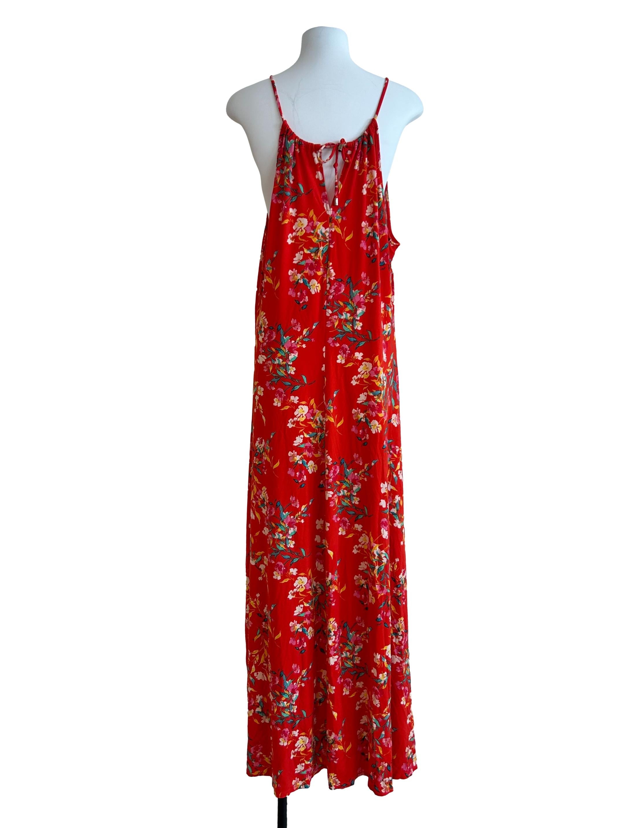 Red Orange Floral Halter Dress