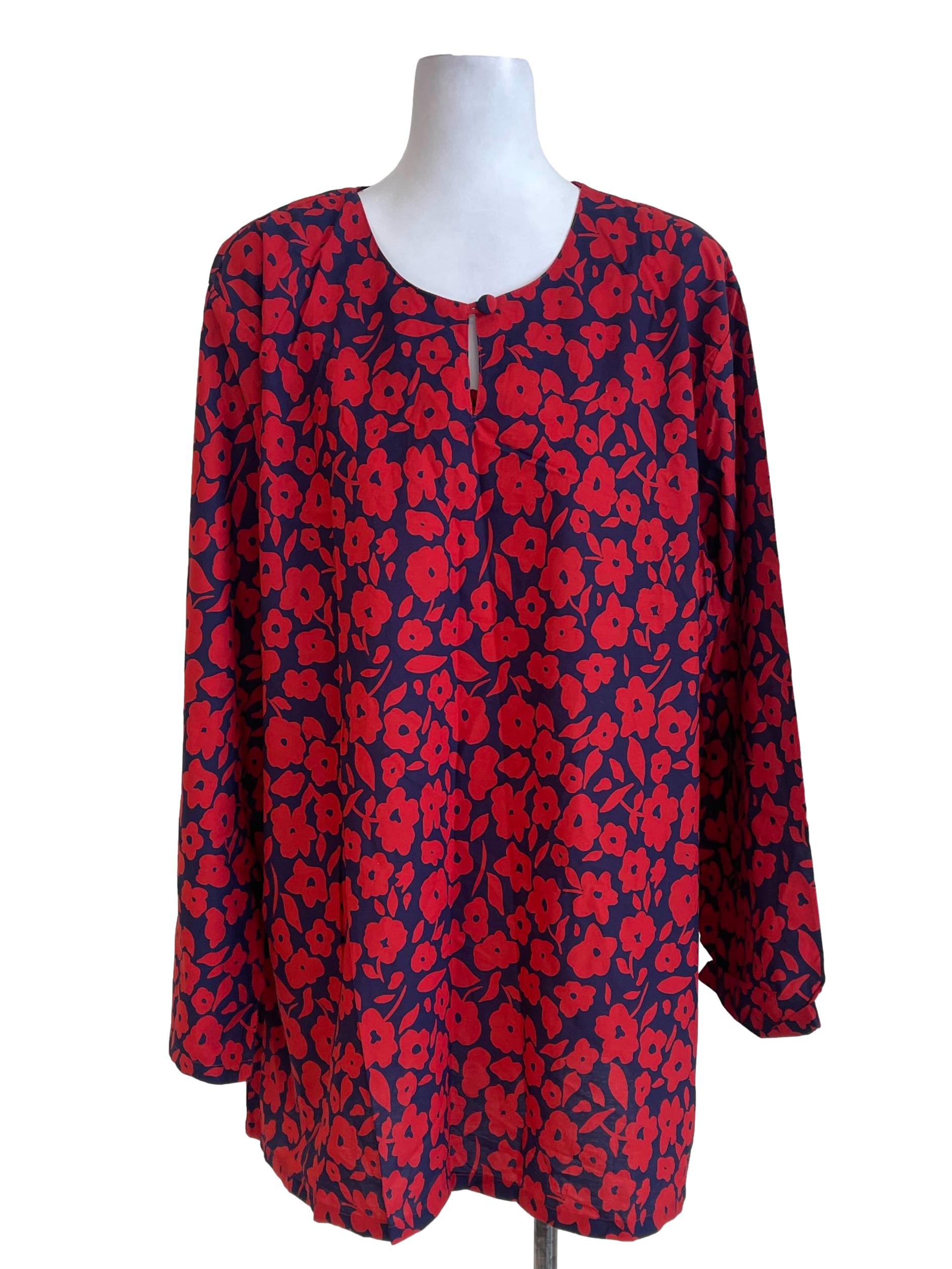 Red Blue Flower Blouse