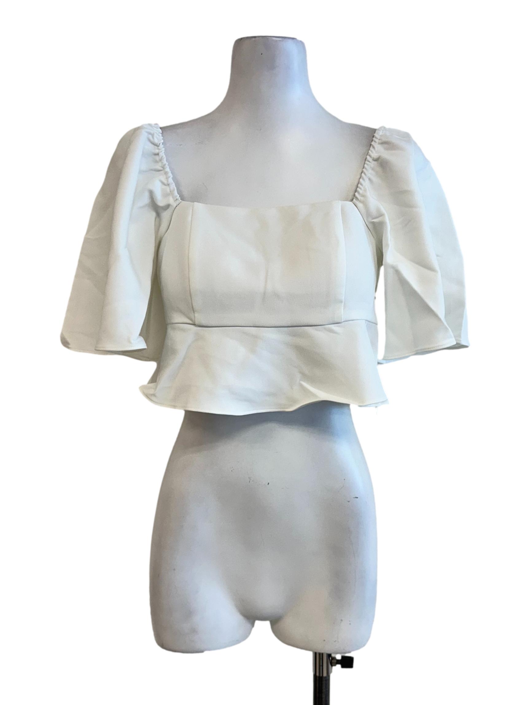 Daisy White Padded Circular Cap Sleeves Top