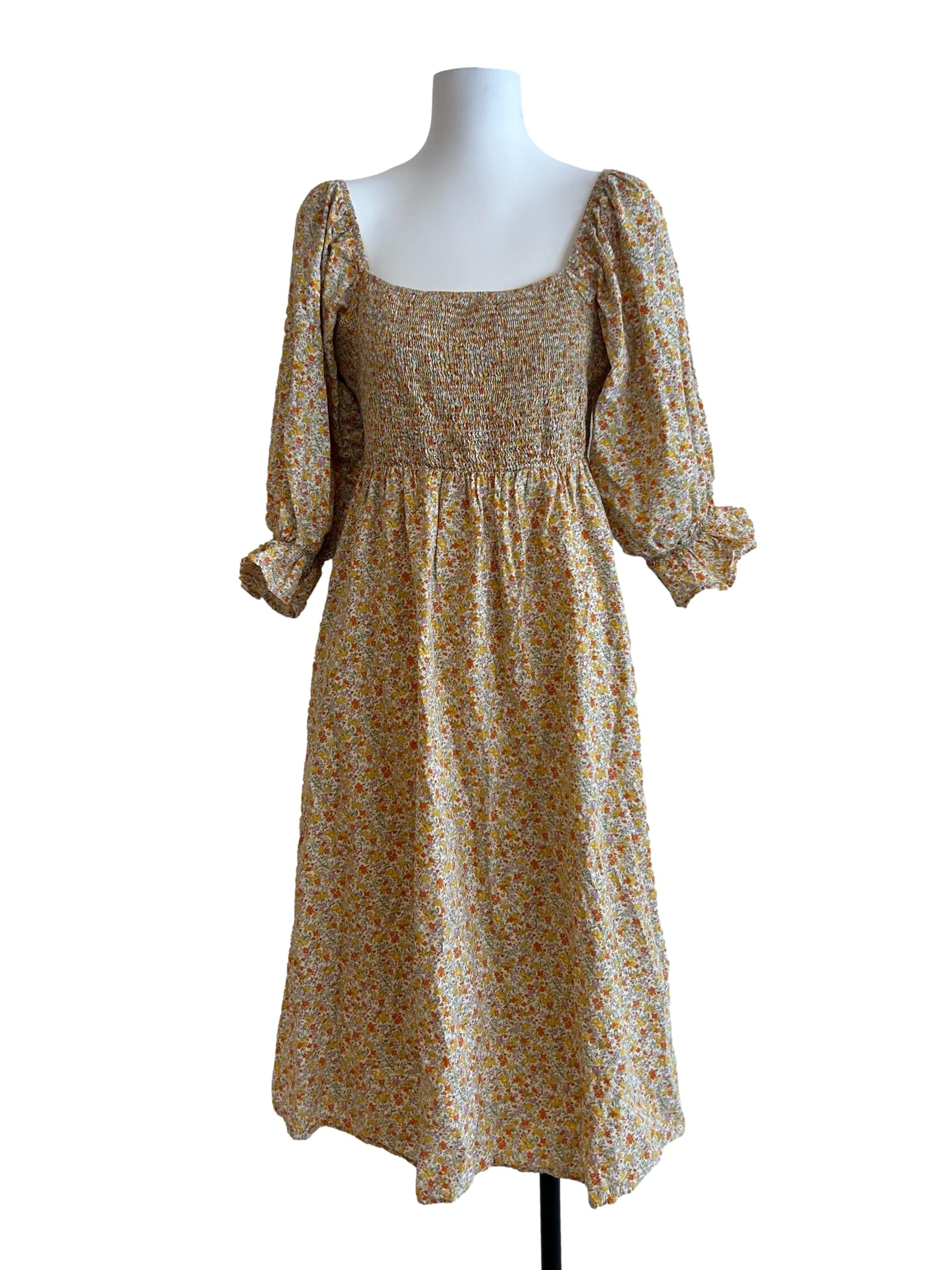 Butter Yellow Floral Smocked Dress
