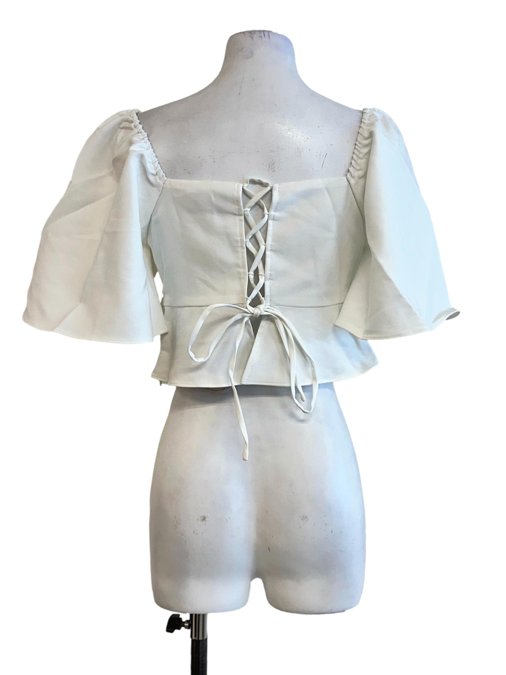 Daisy White Padded Circular Cap Sleeves Top