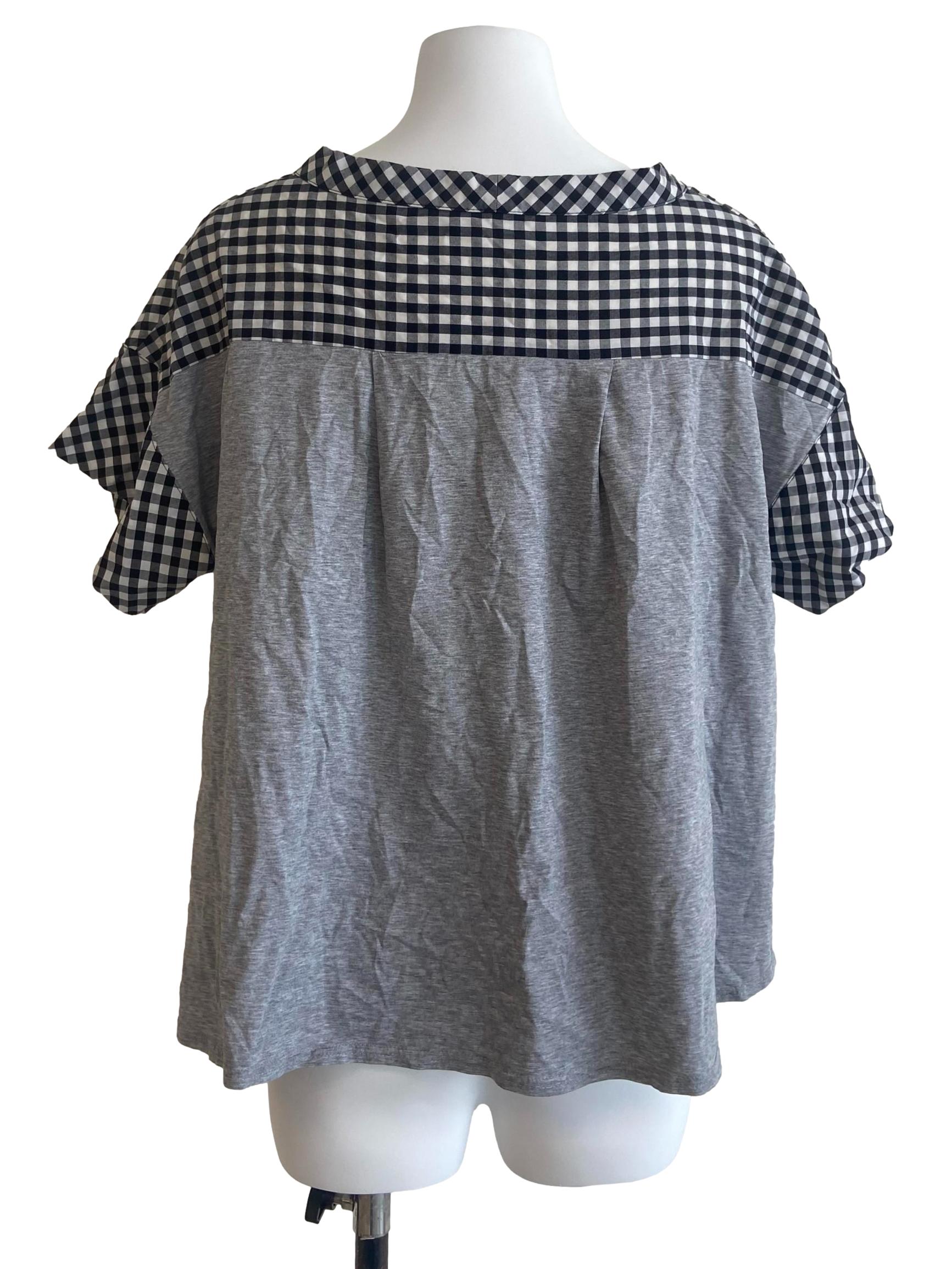 Black & White Plaid V Neck Blouse
