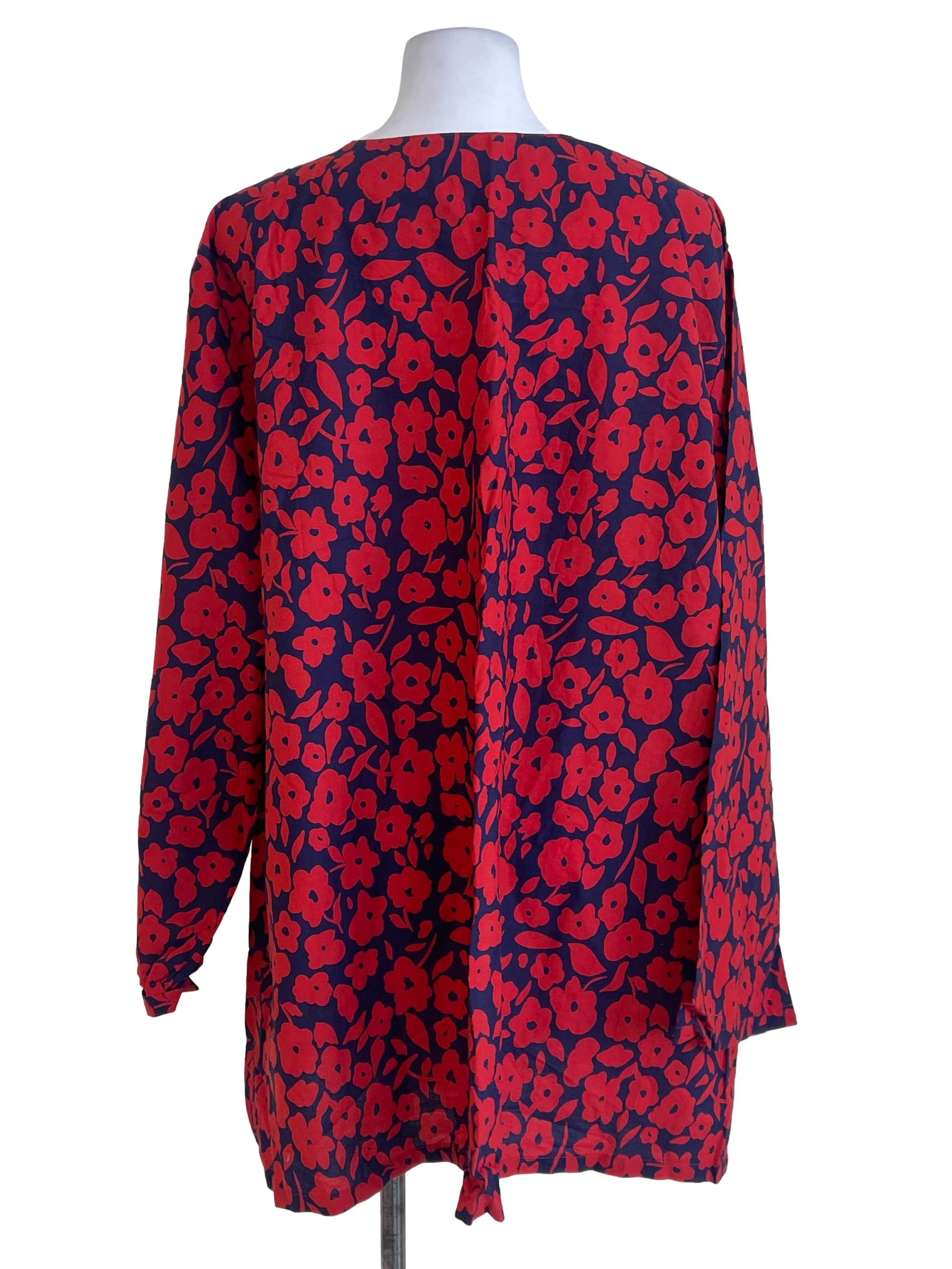 Red Blue Flower Blouse