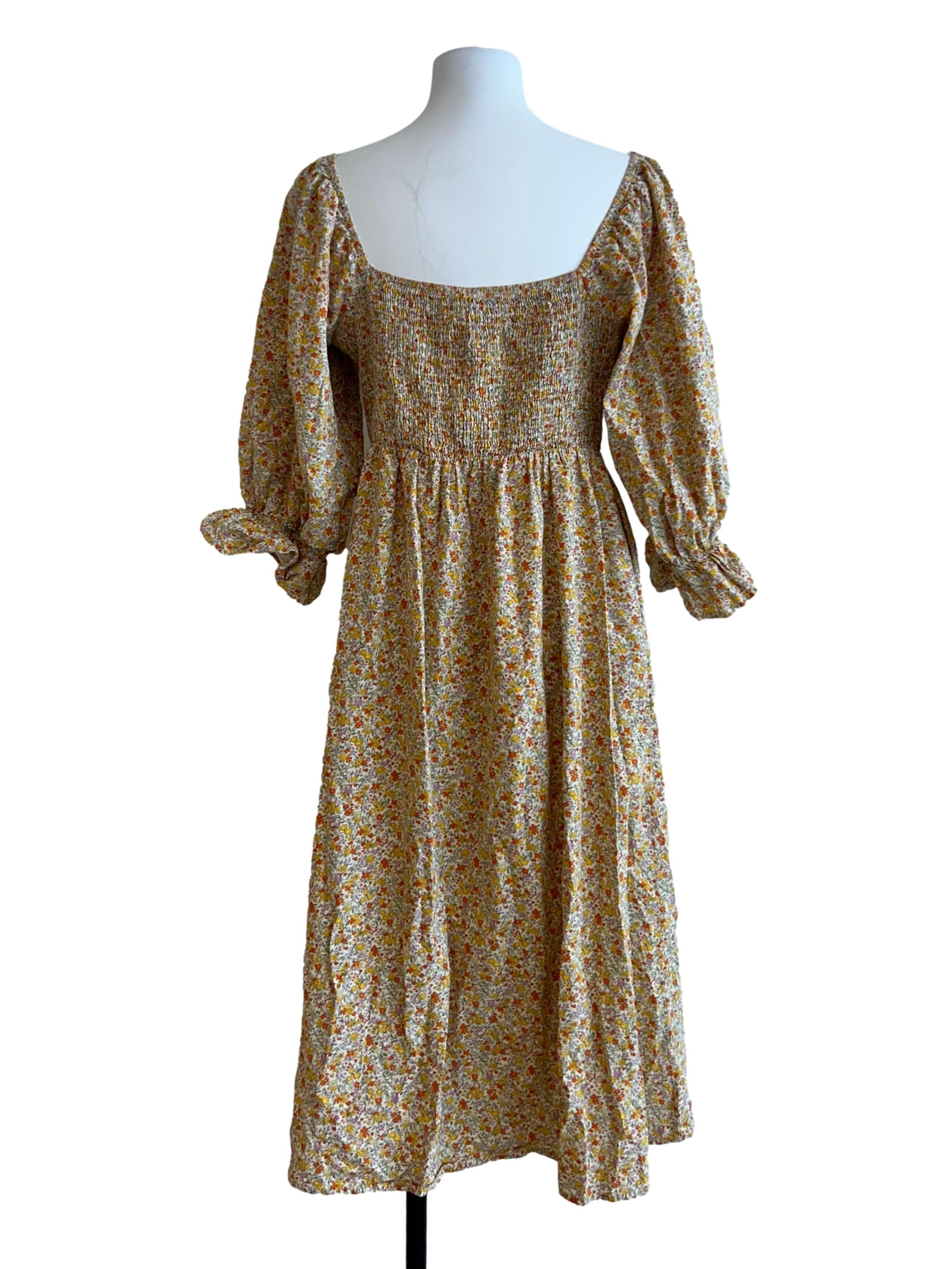 Butter Yellow Floral Smocked Dress