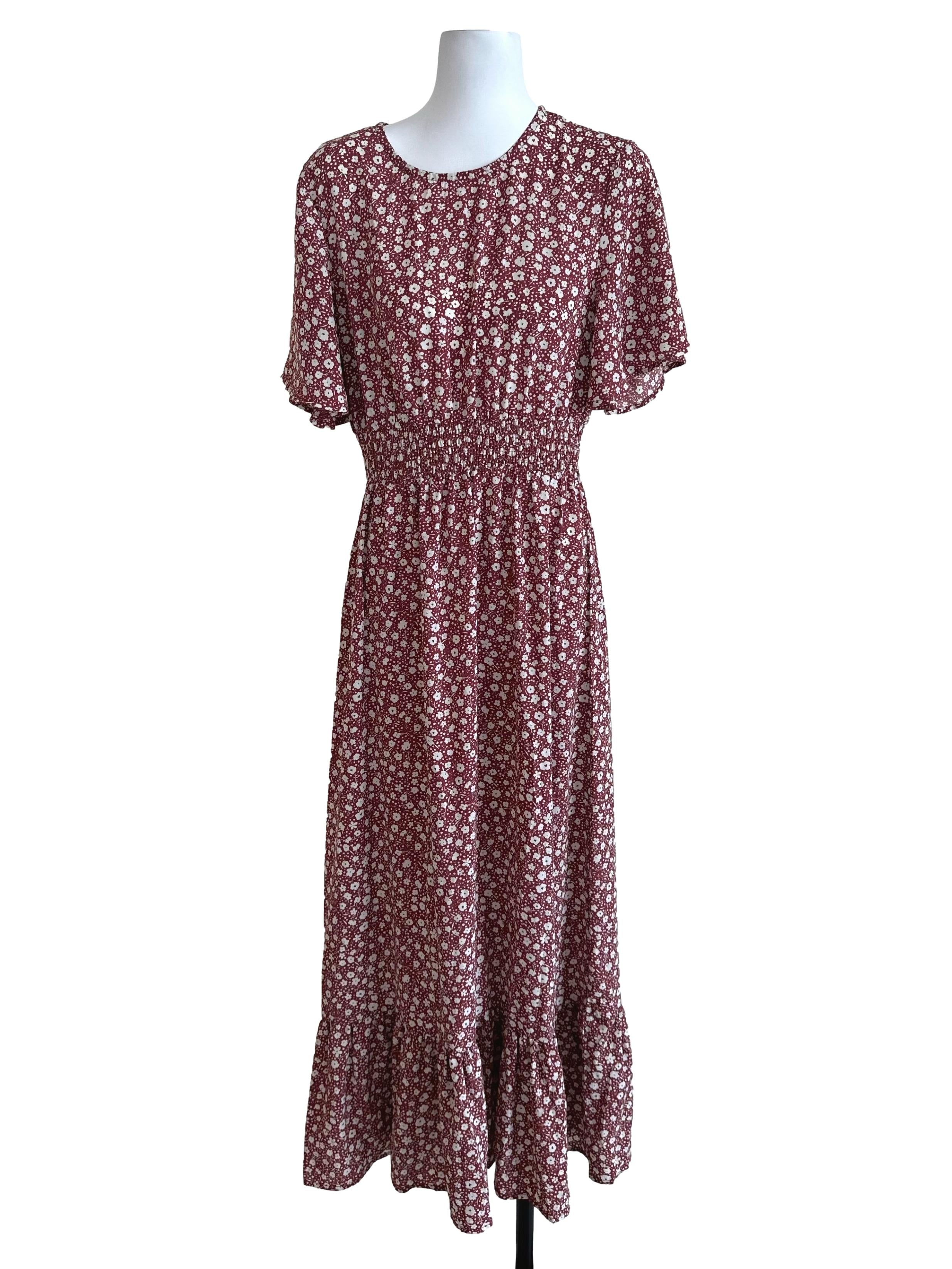 Brick Red Floral Pattern Dress