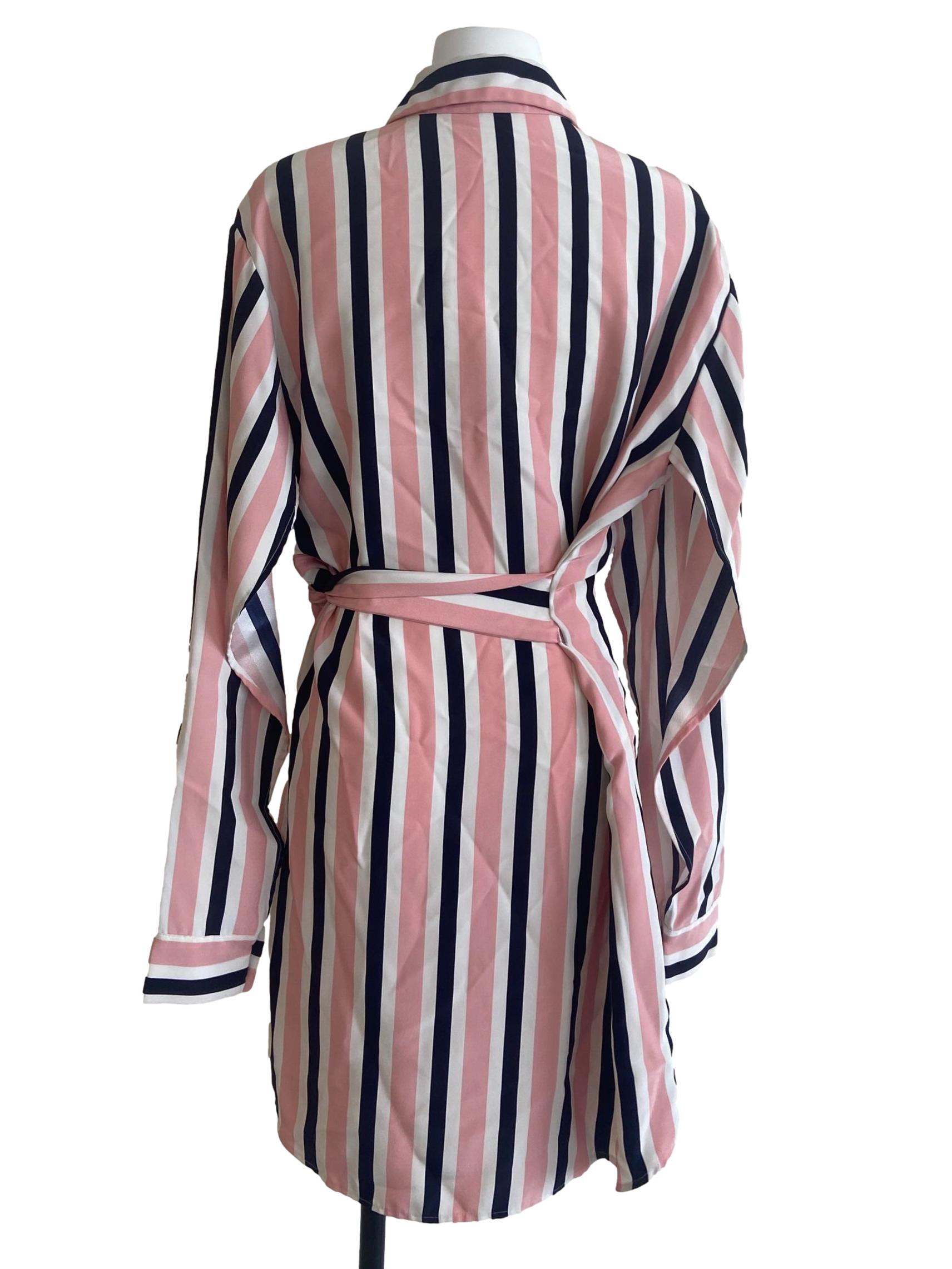 White & Pink Stripe Button Down Shirt Dress