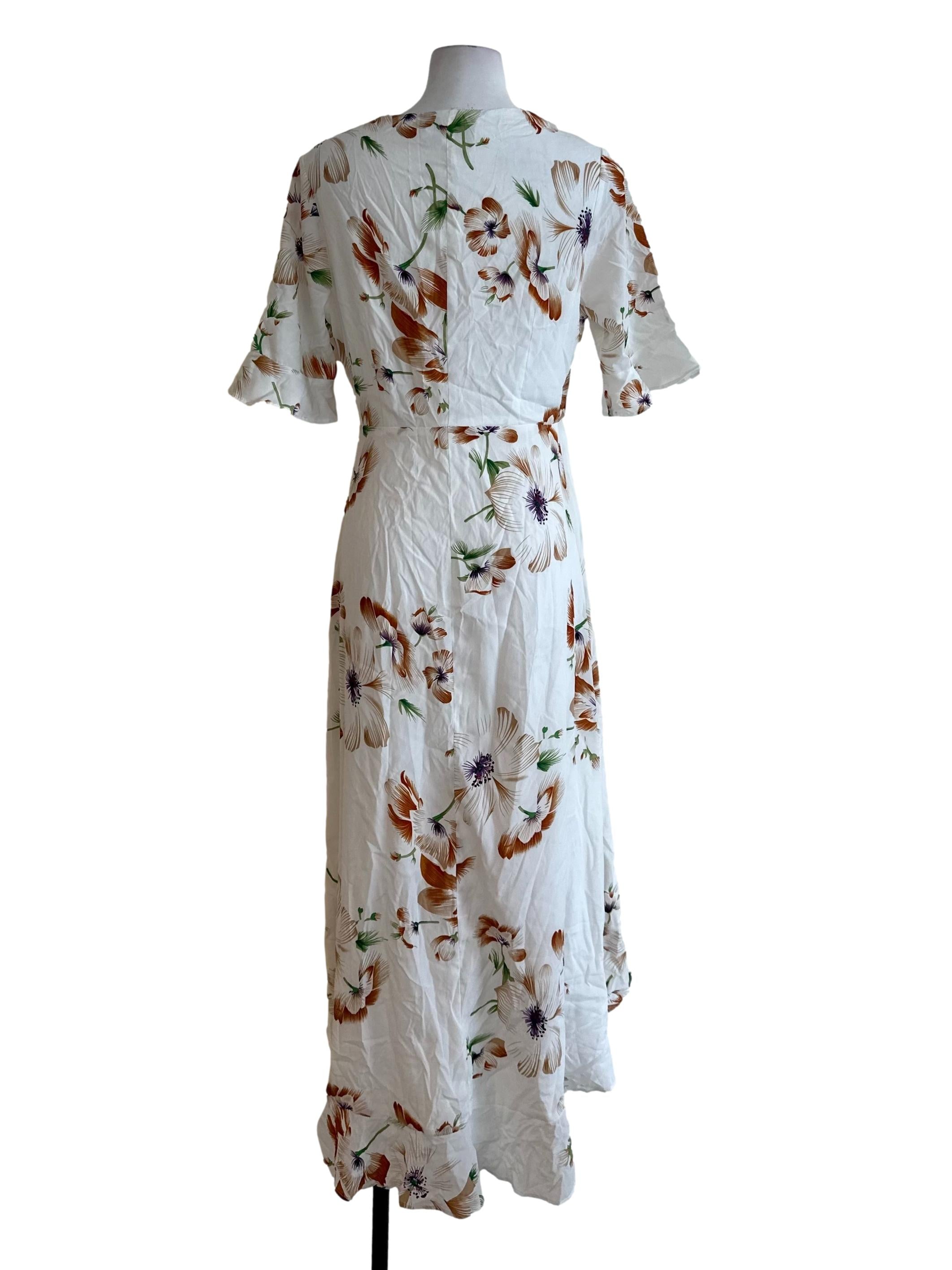 Ivory White Floral Ruffle Wrap Dress
