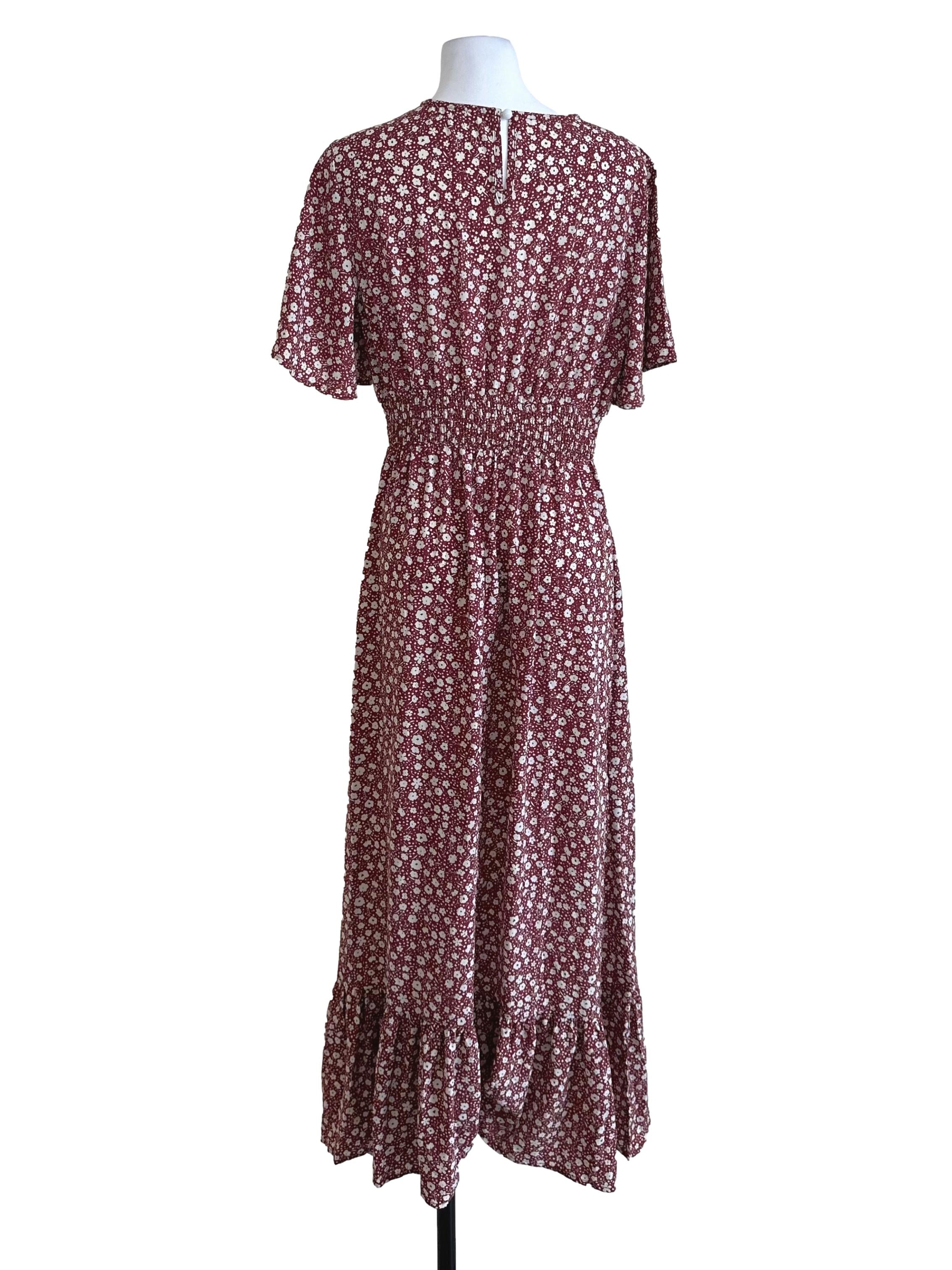 Brick Red Floral Pattern Dress