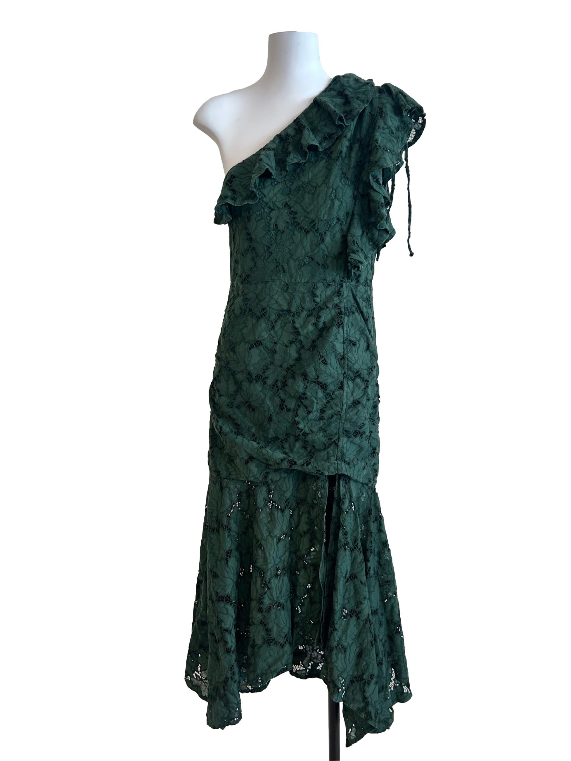 Pine Green Eyelet Ruffled Dress