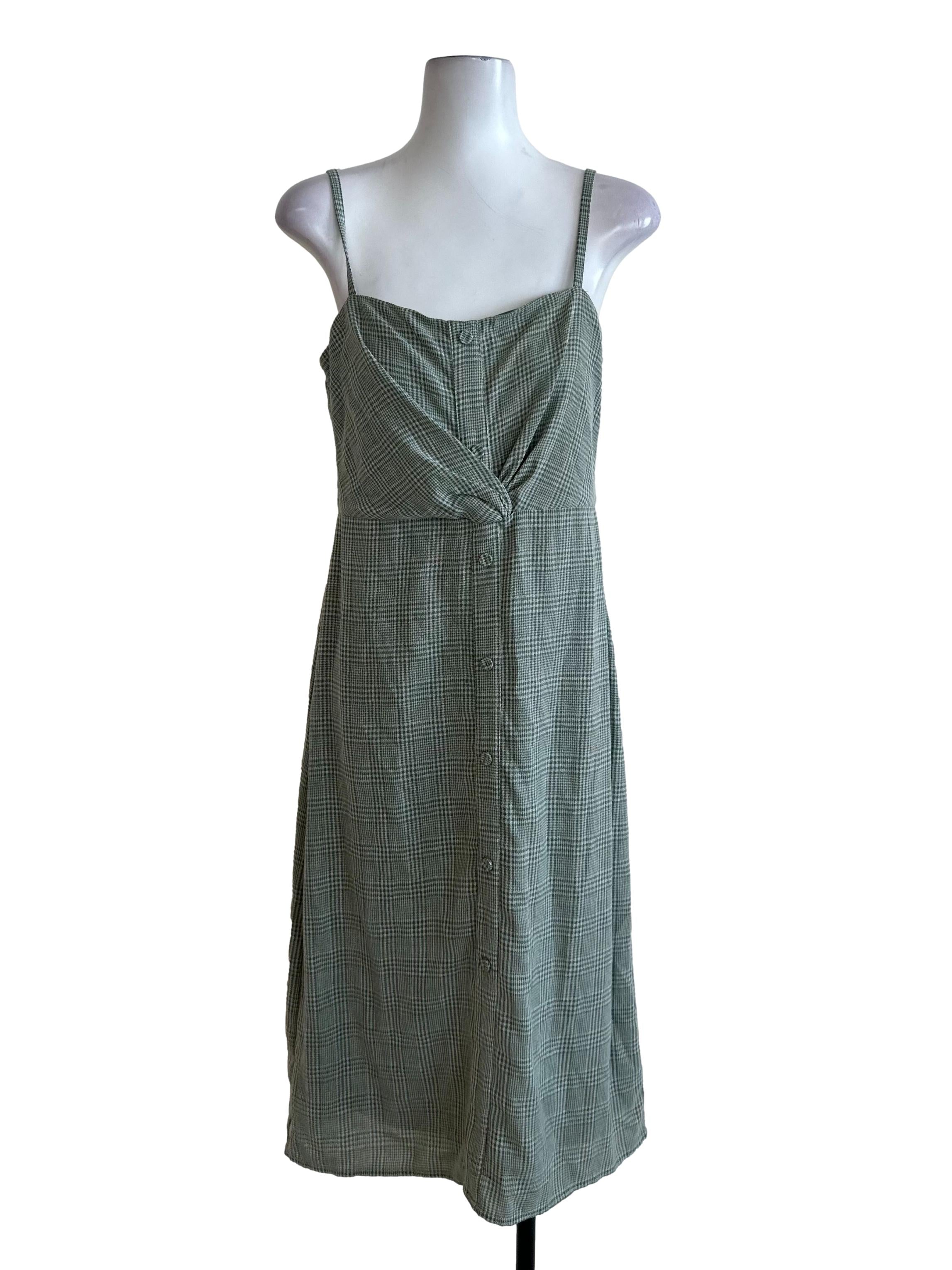 Sage Green Pattern Knot Button Dress