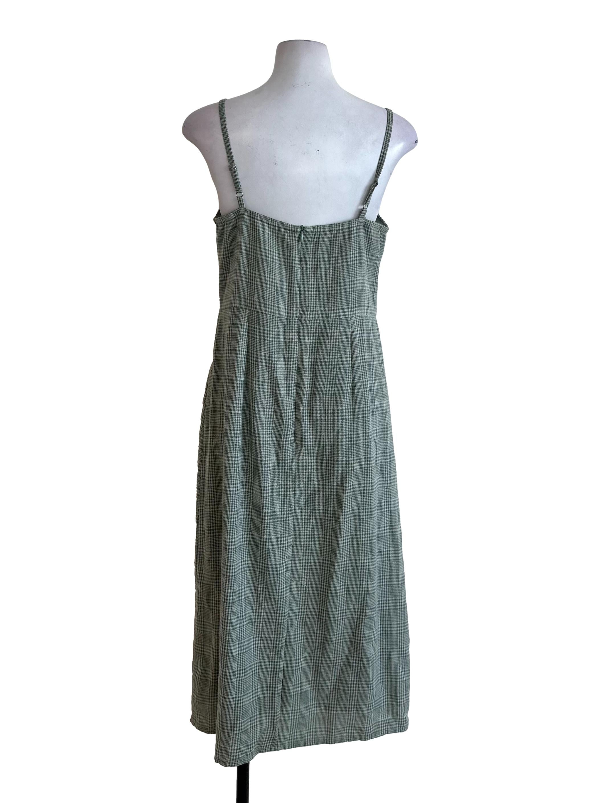 Sage Green Pattern Knot Button Dress