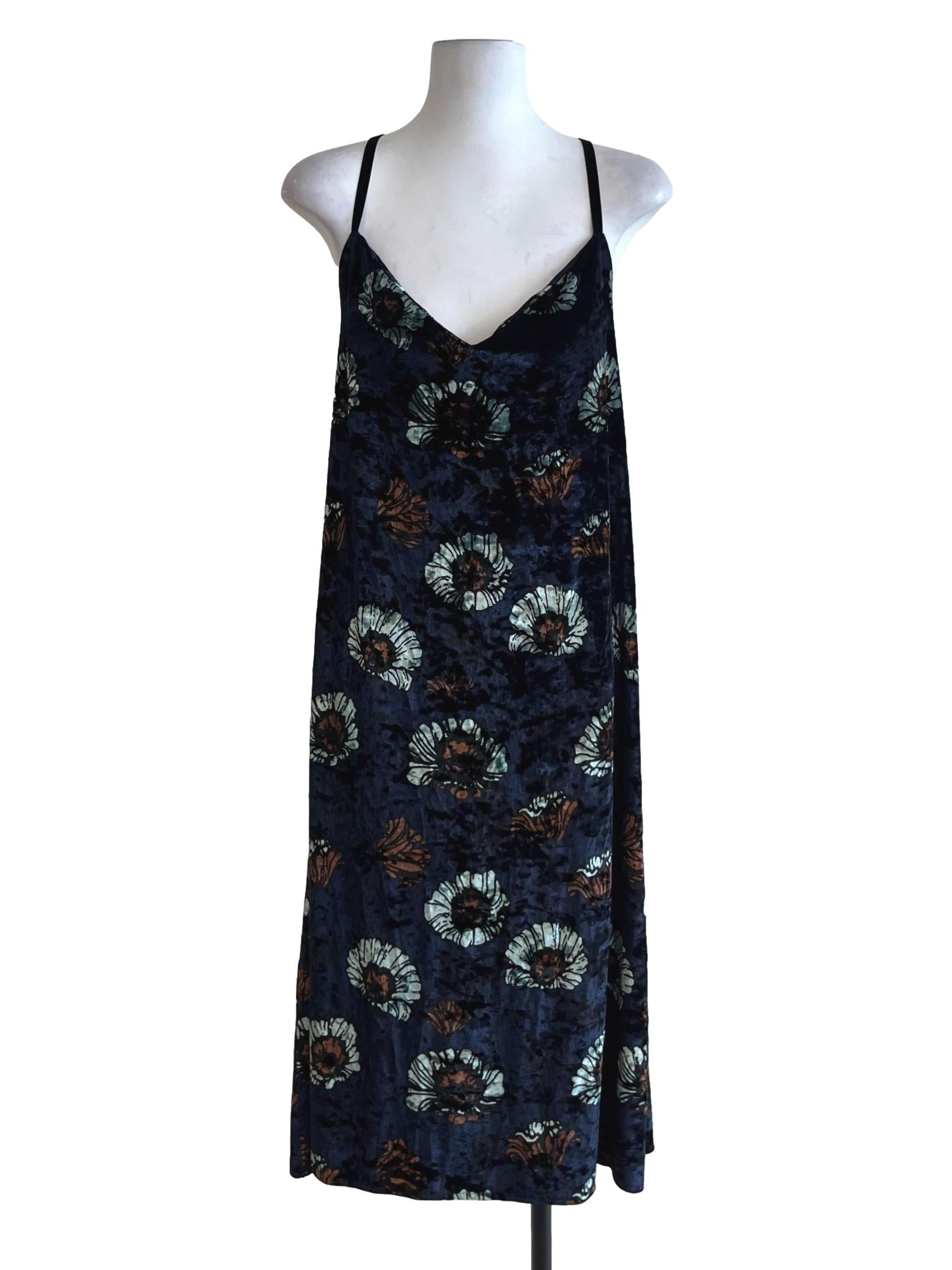 Navy Blue Spaghetti Strap Pattern Slip Dress