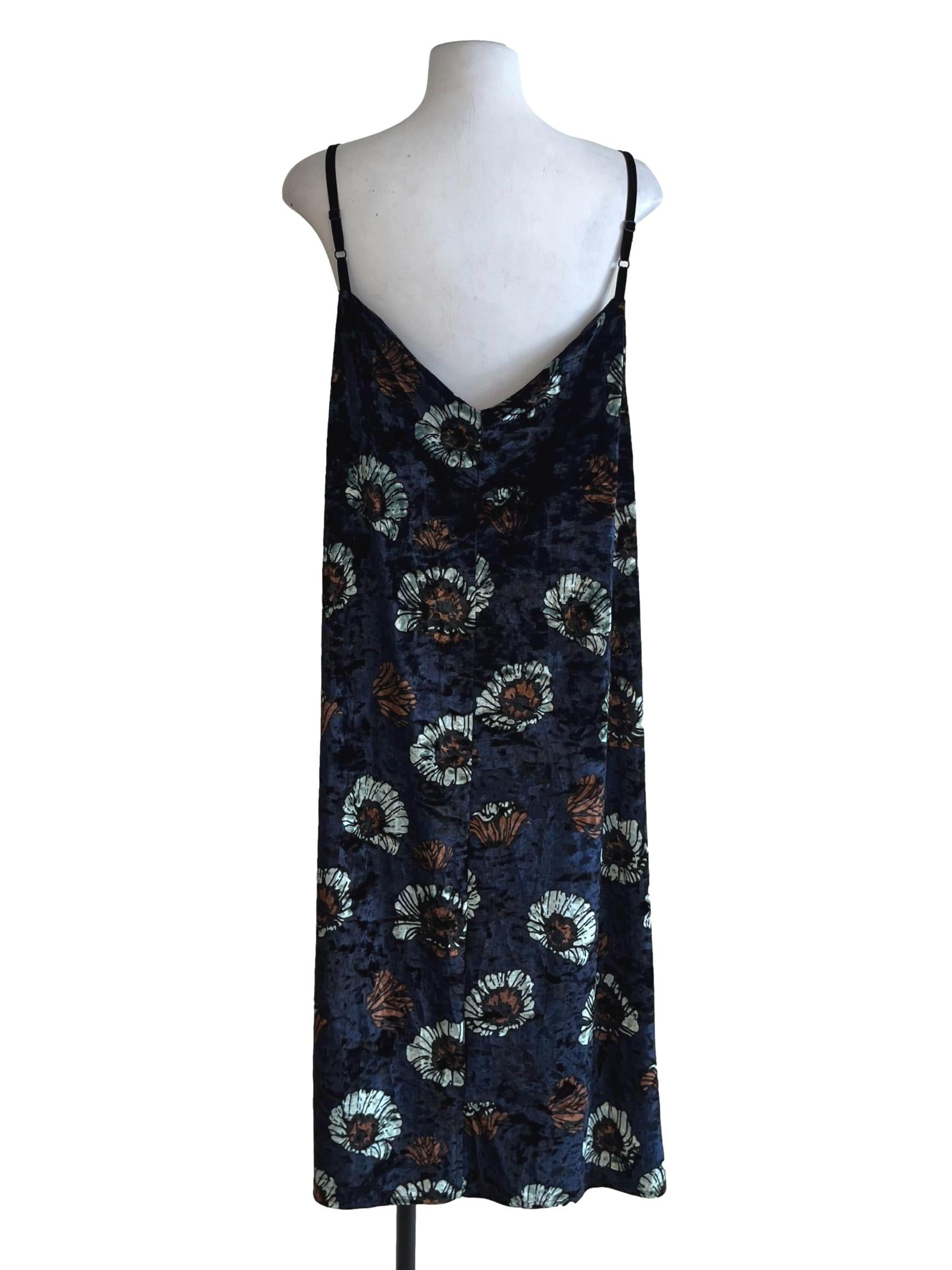 Navy Blue Spaghetti Strap Pattern Slip Dress