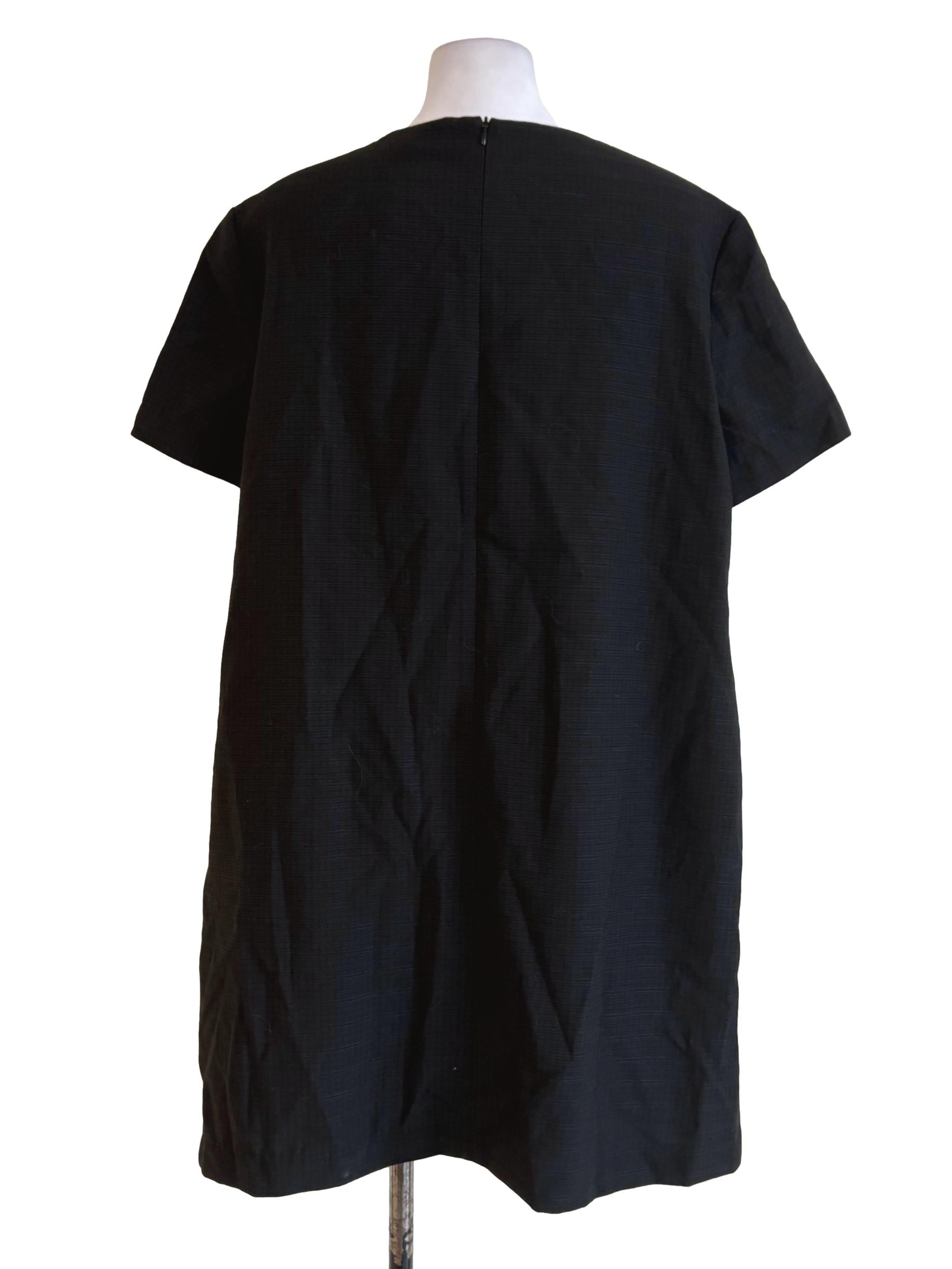Black Textured Ruffle Shift Dress