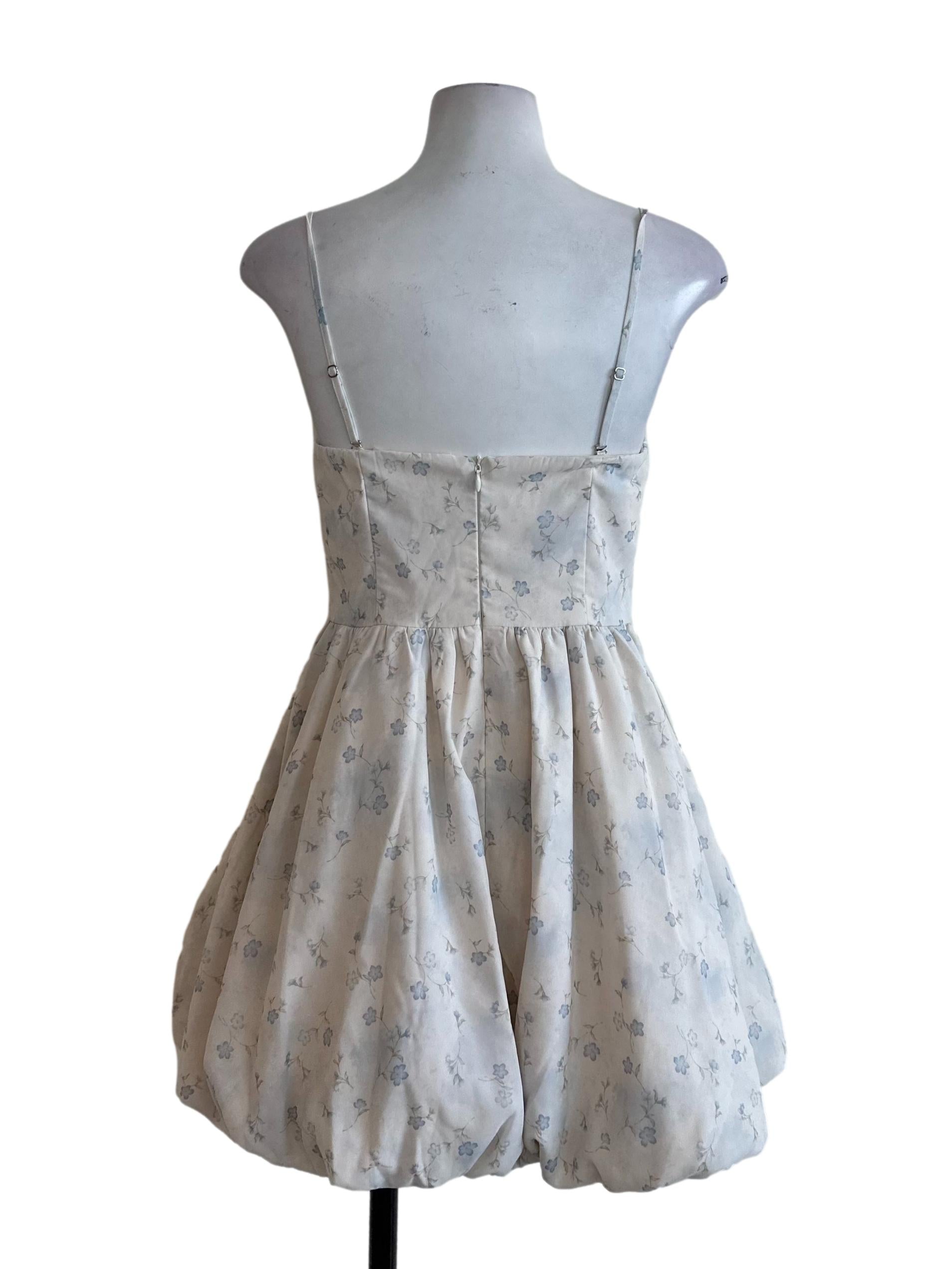 Ash White Floral Pattern Bubble Dress