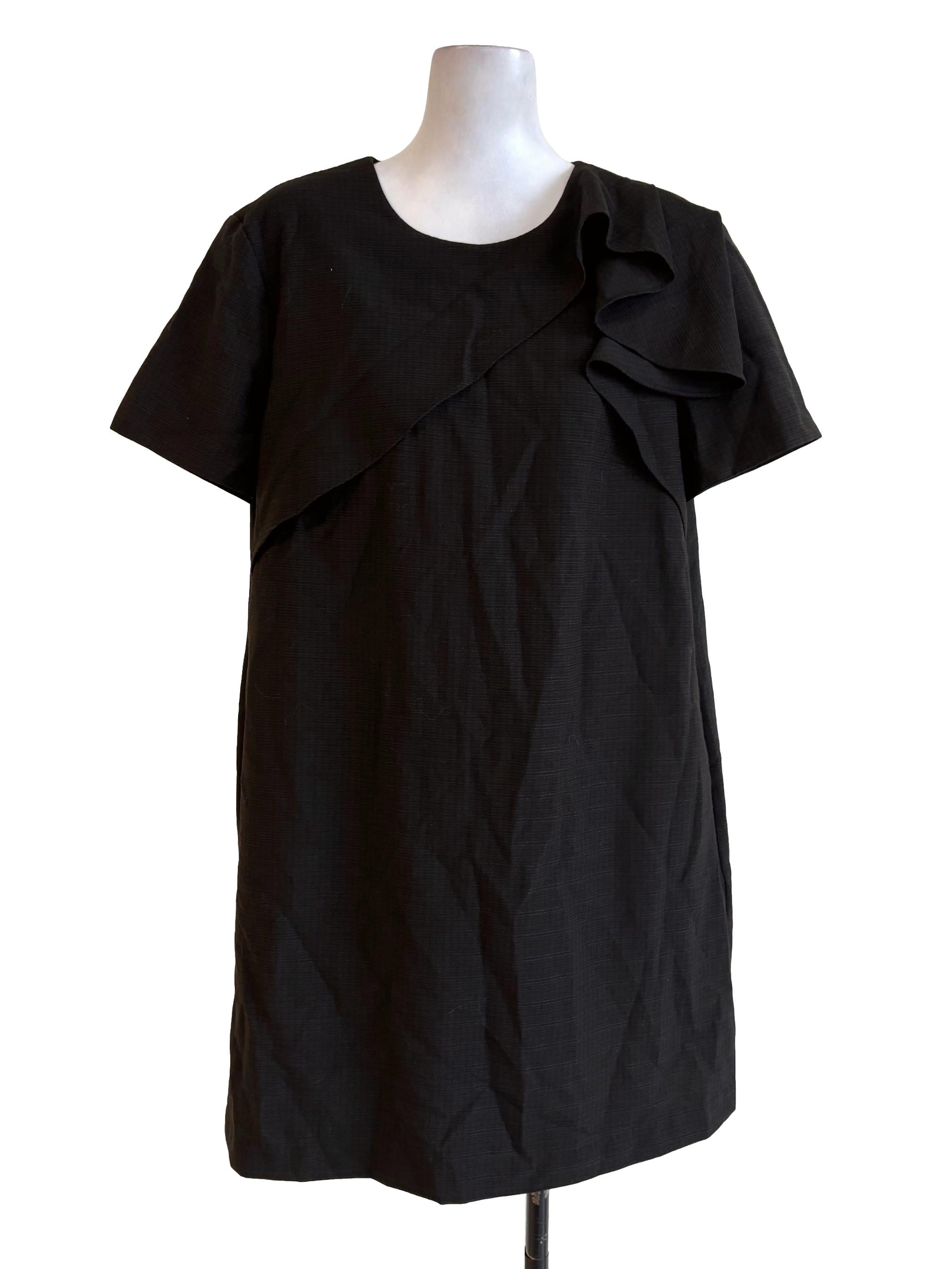 Black Textured Ruffle Shift Dress