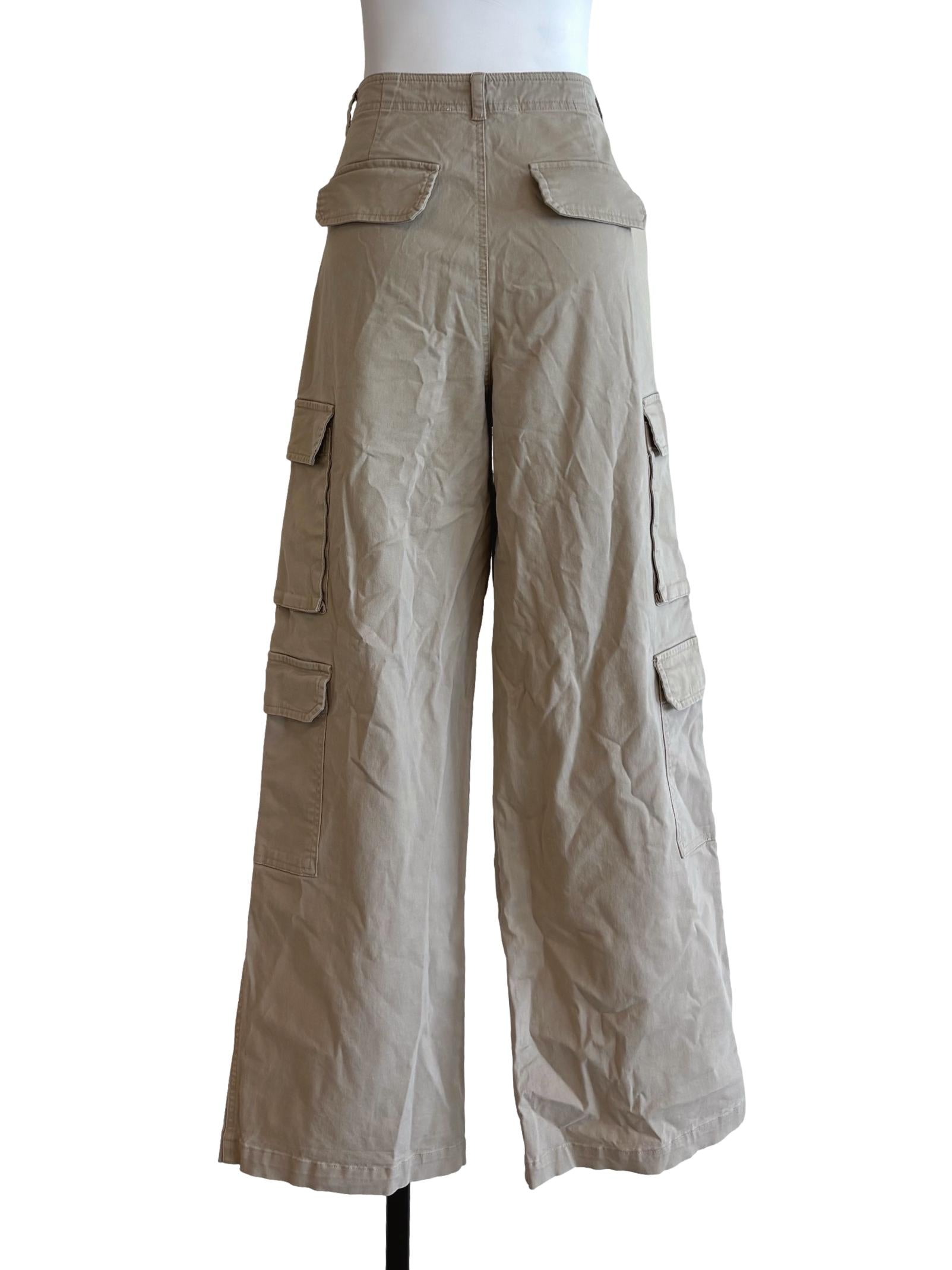 Bone Beige Straight Cargo Pants