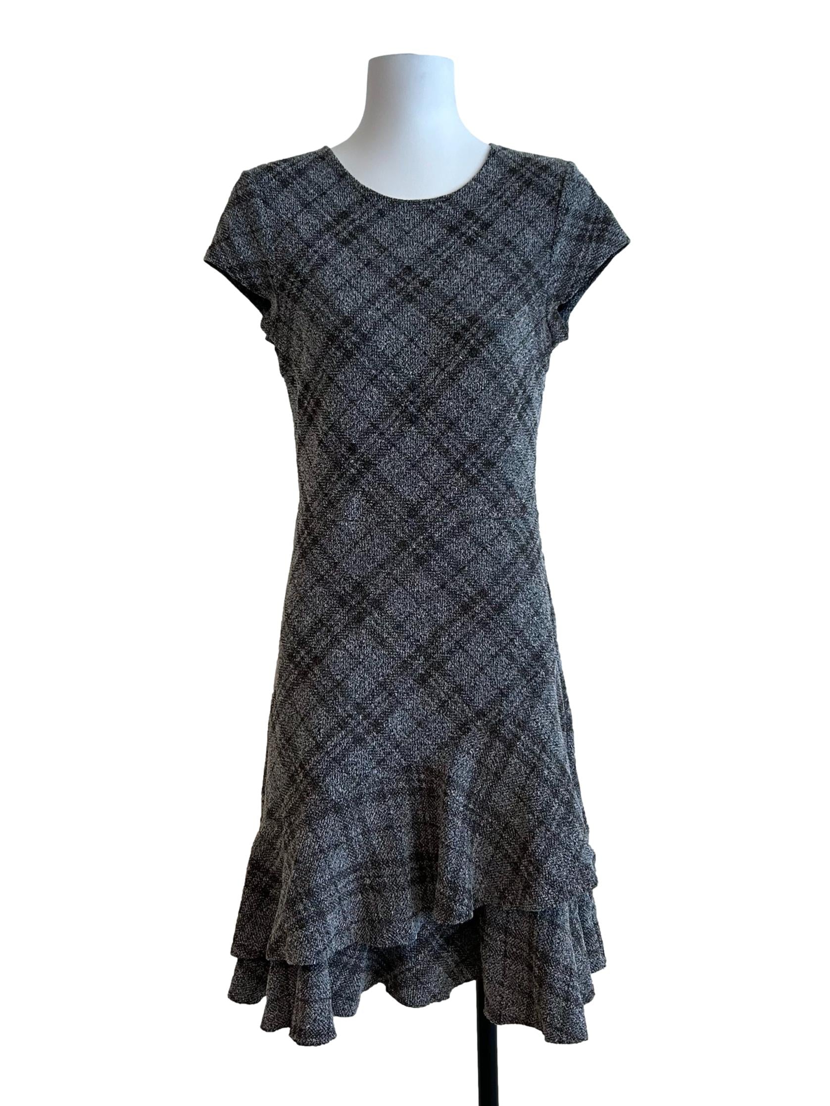 Brown And White Short Sleeves Dress