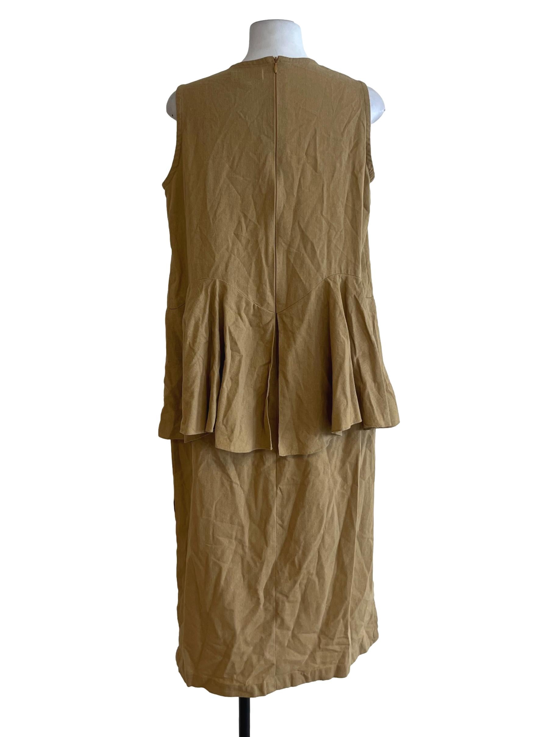 Brown Beige Jewel Neckline A-Line Dress