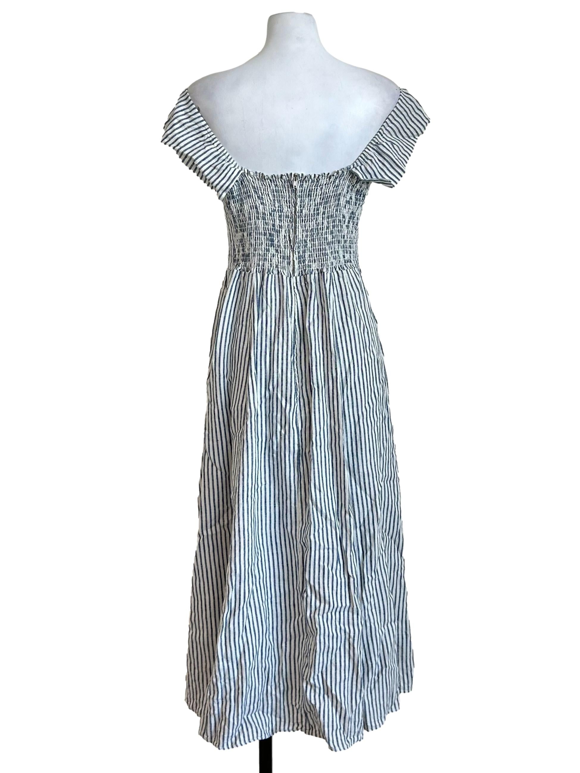 Blue White Striped Off-Shoulder Dress CM