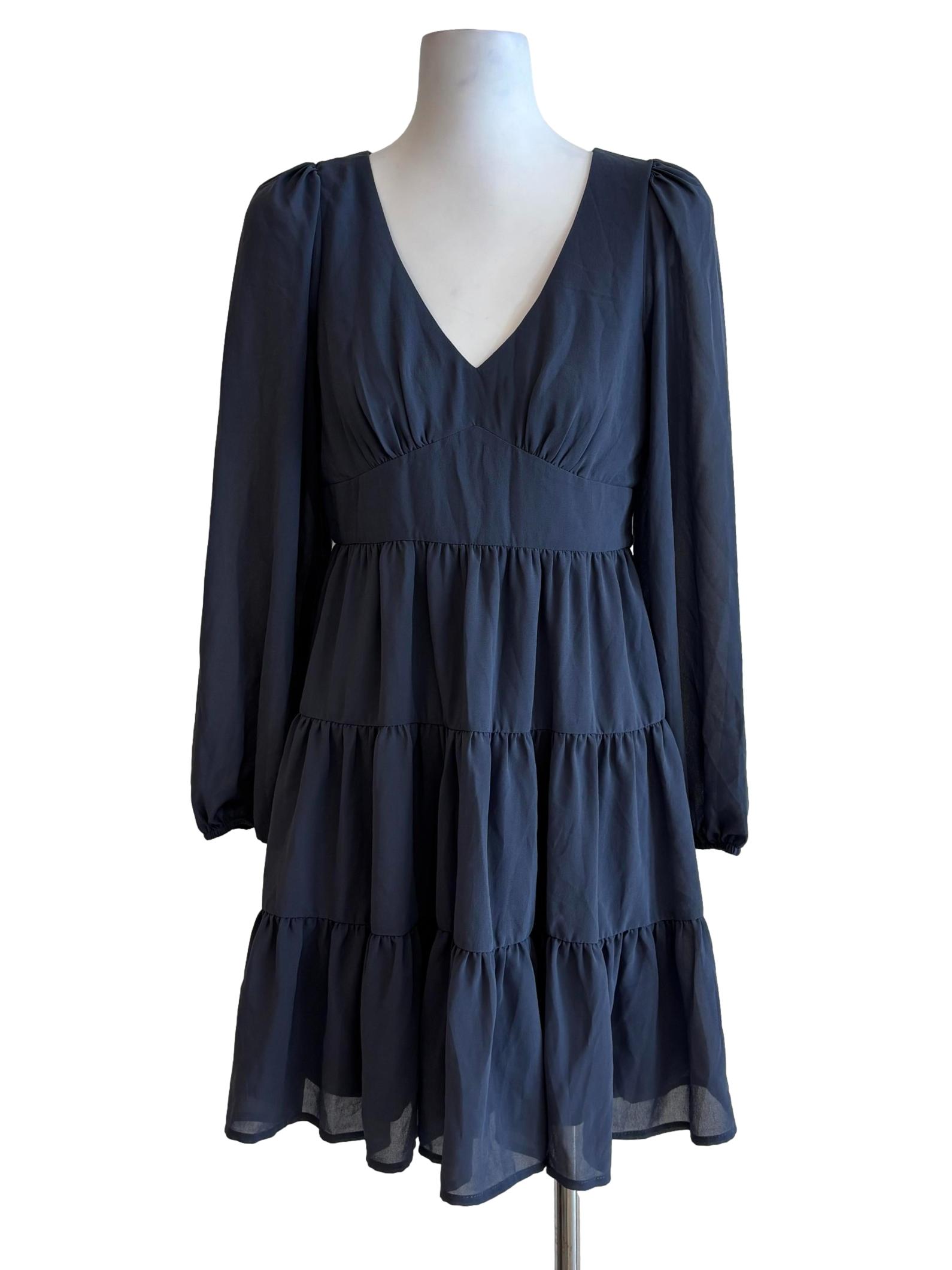 Aegean Blue Long Sleeve Tier Dress