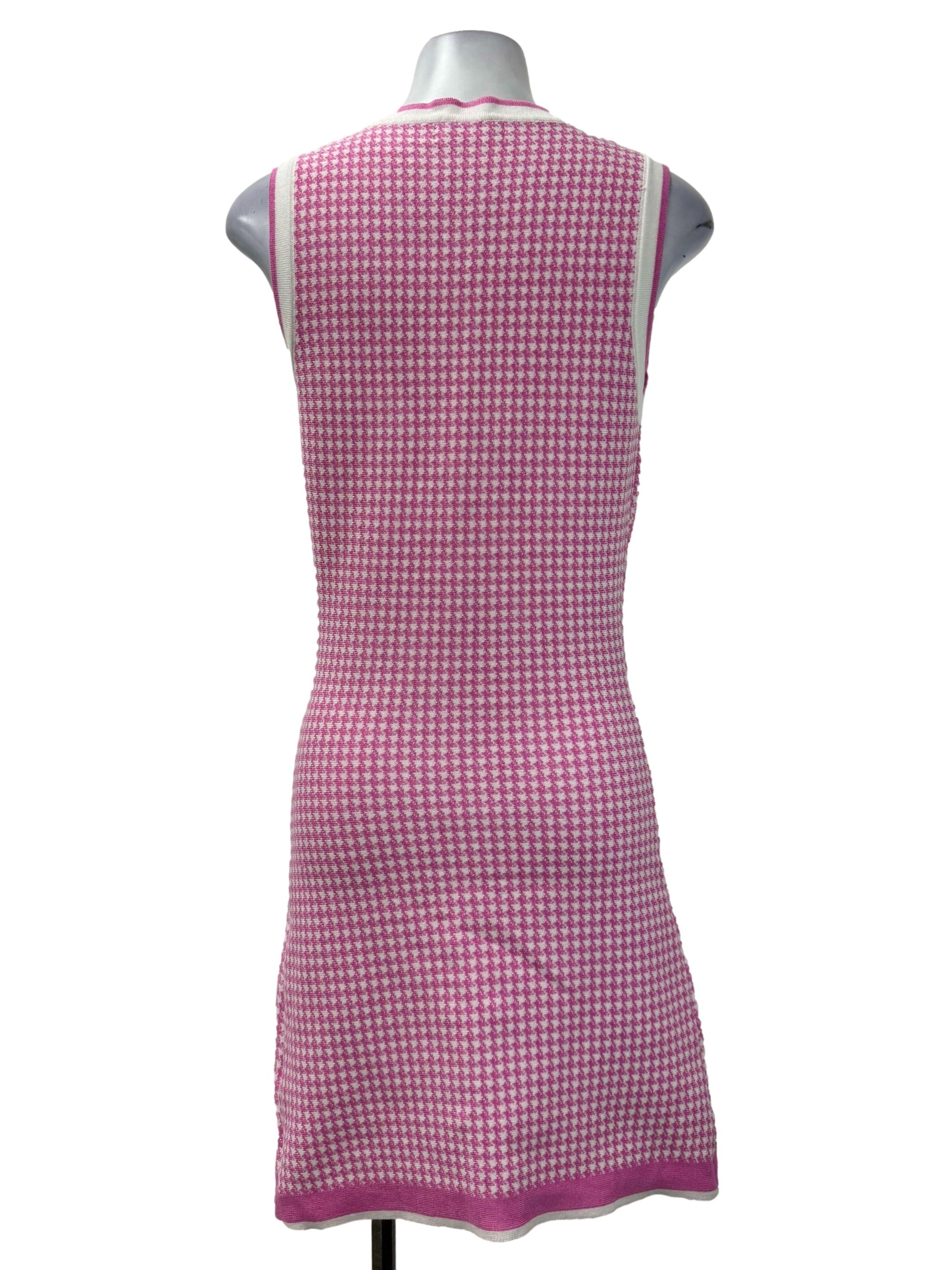 Pink Houndstooth Knitted Dress
