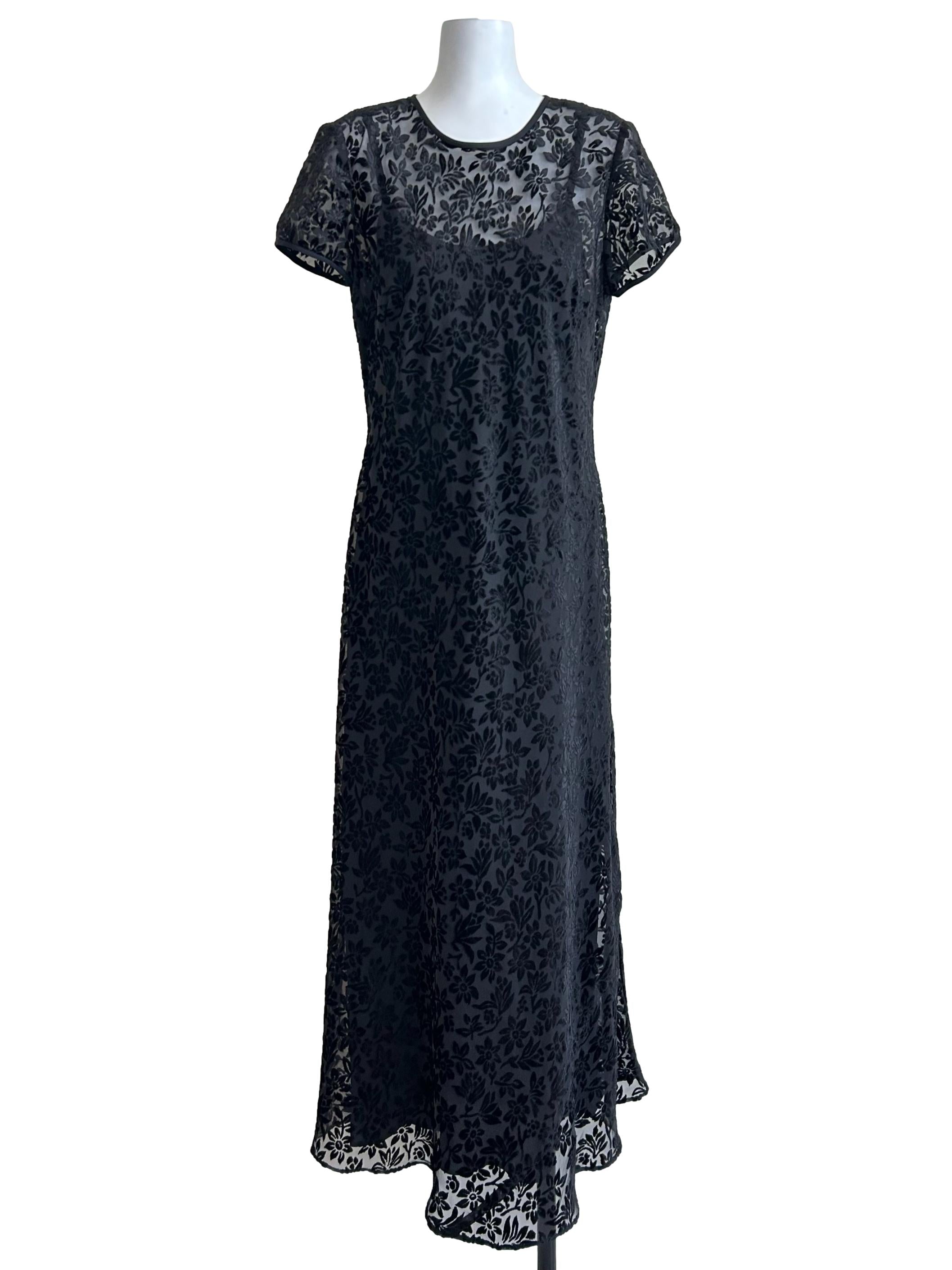 Black Floral Velvet Maxi Dress