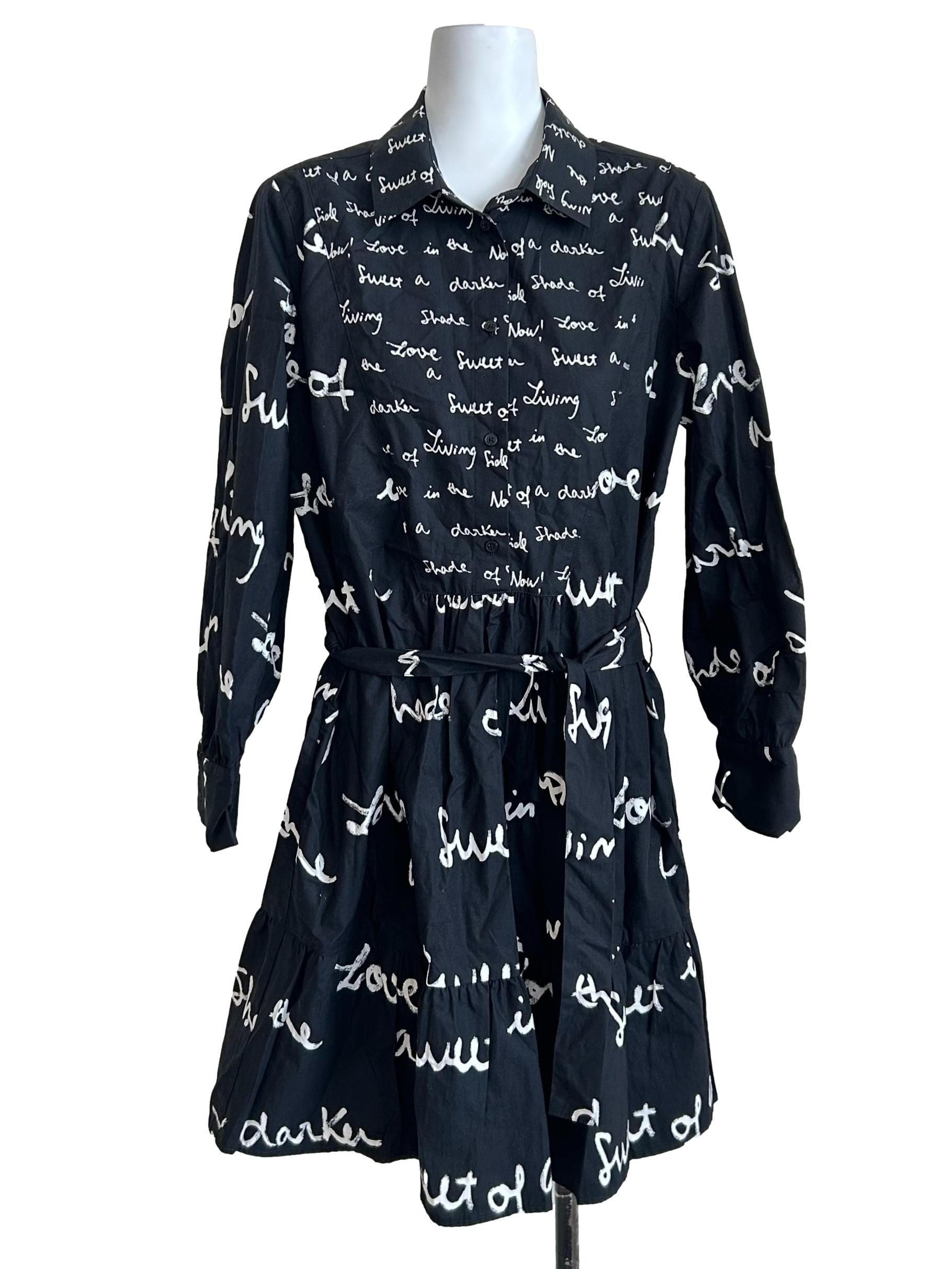 Black White Script Shirt Dress